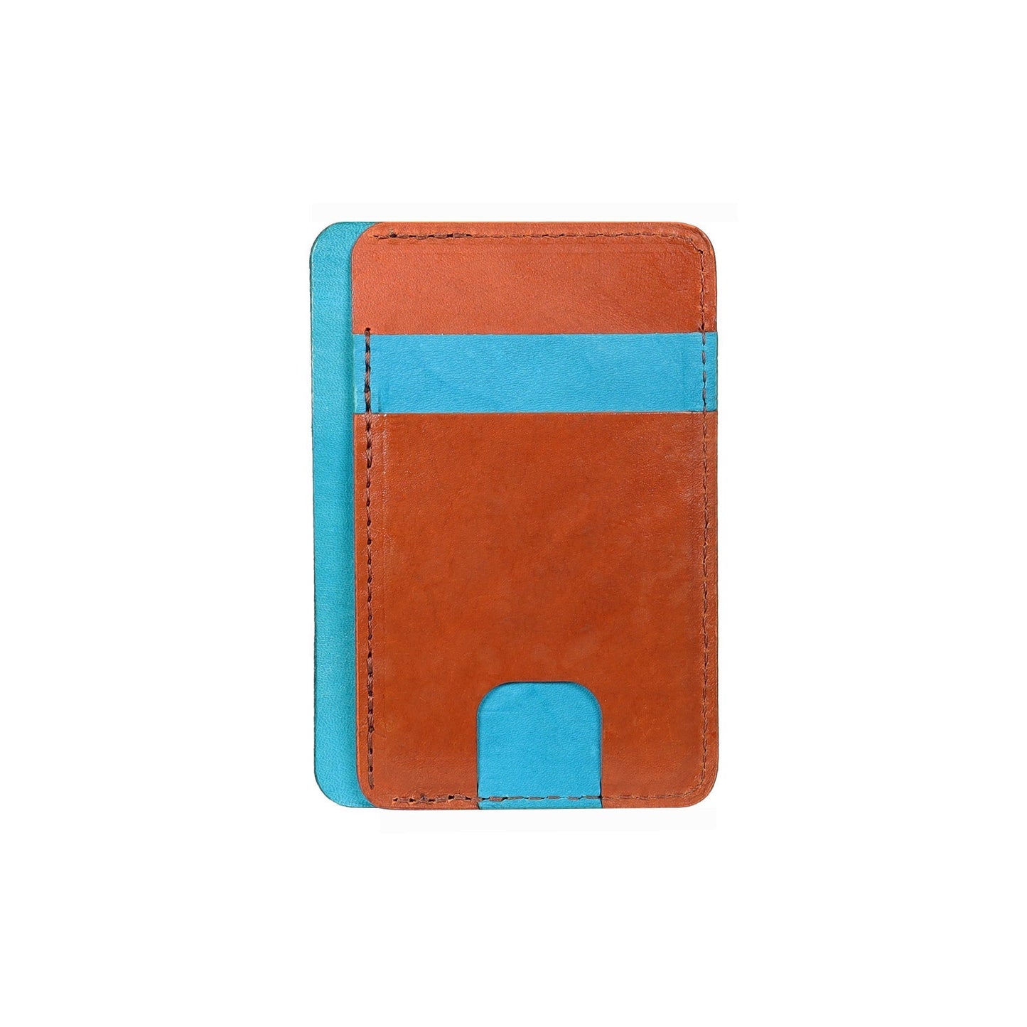 Blue and Brown Leather Front Pocket Wallet
