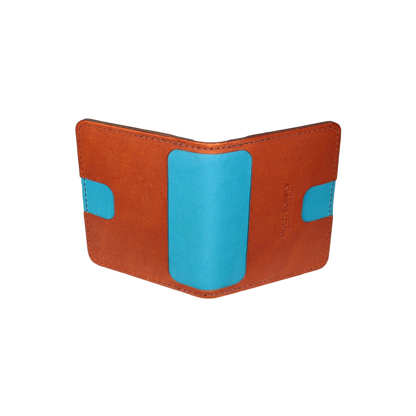 Blue and Brown Leather Vertical Bifold Wallet