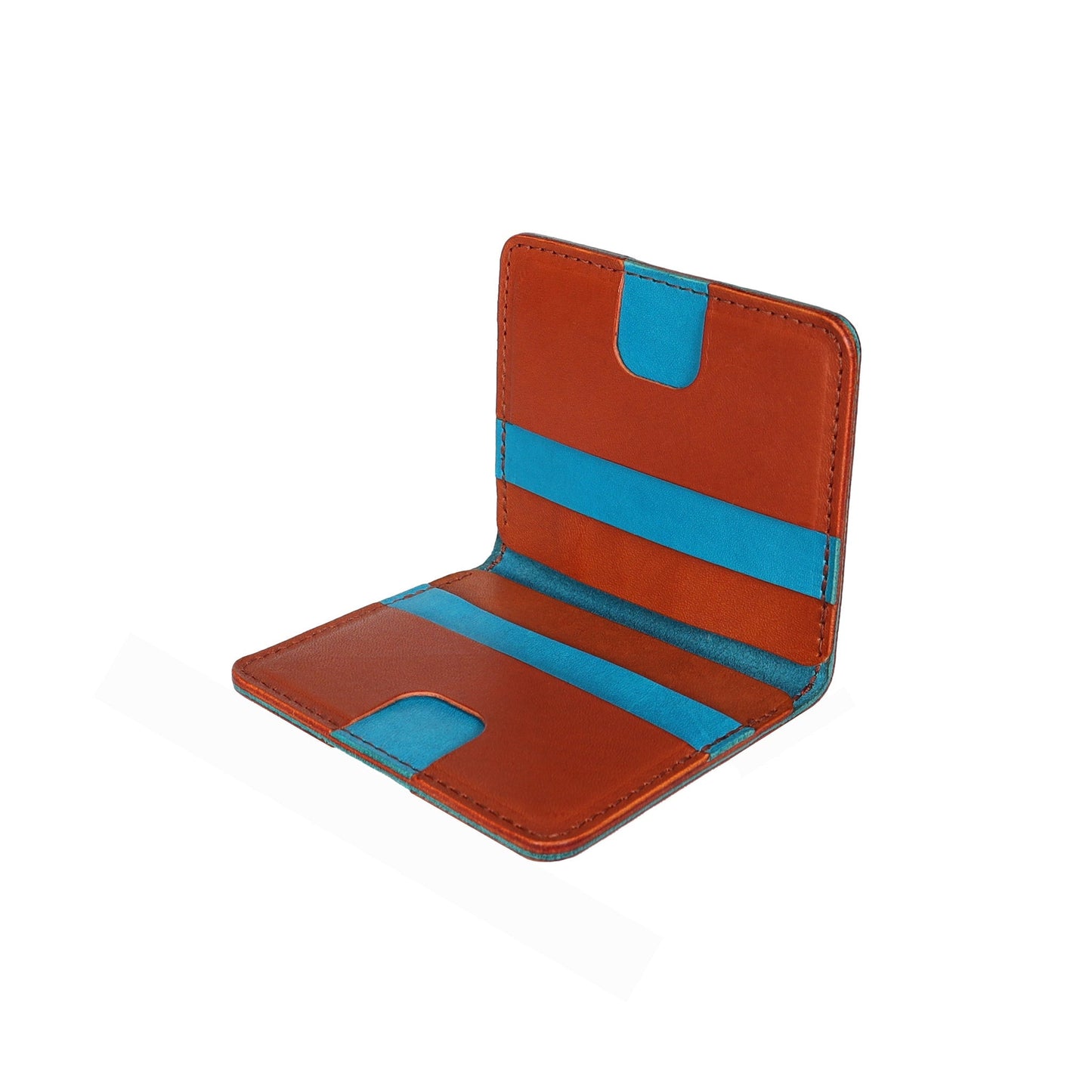 Blue and Brown Leather Vertical Bifold Wallet