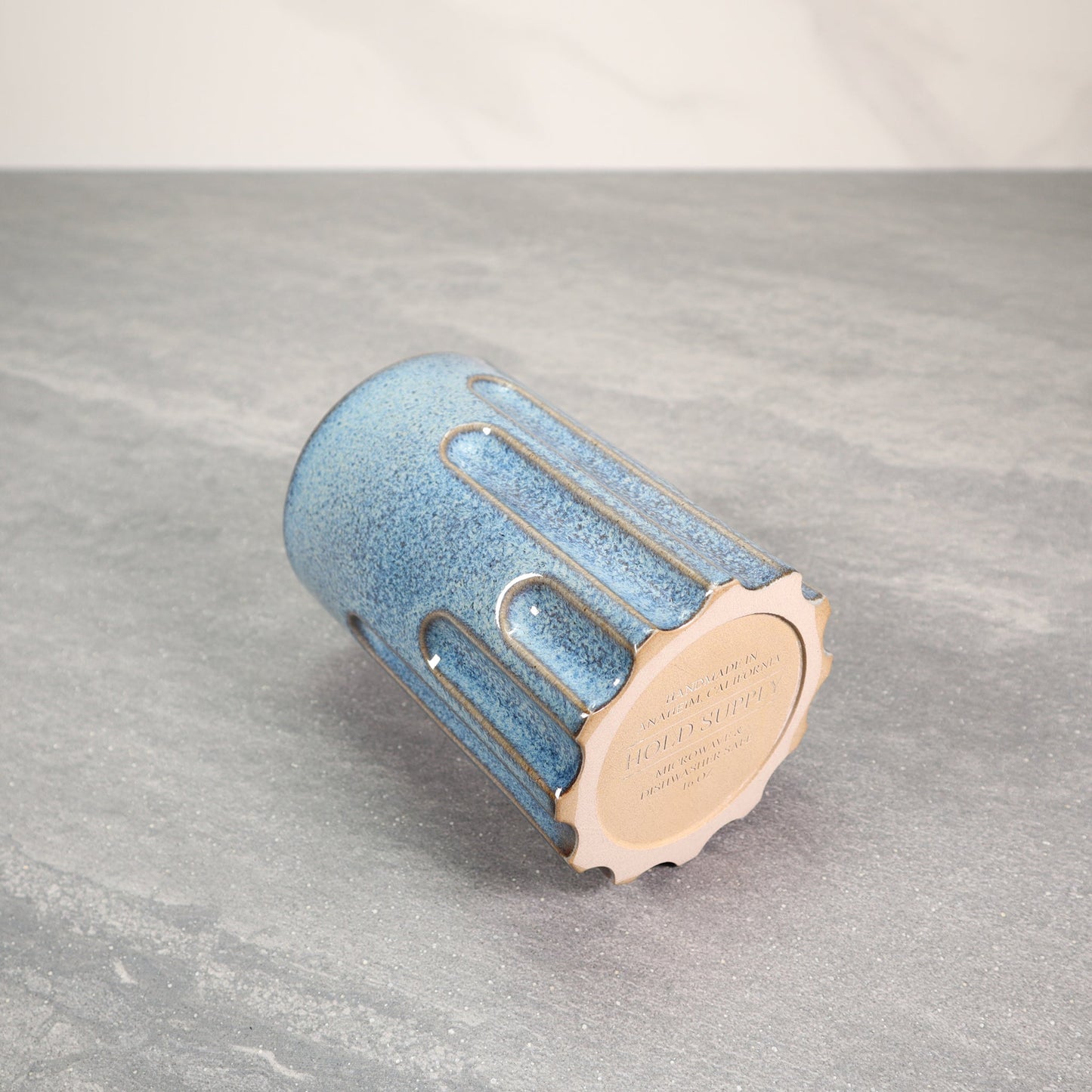 Blue Exterior / Gray Interior 16 oz Round Indented Stoneware Cup