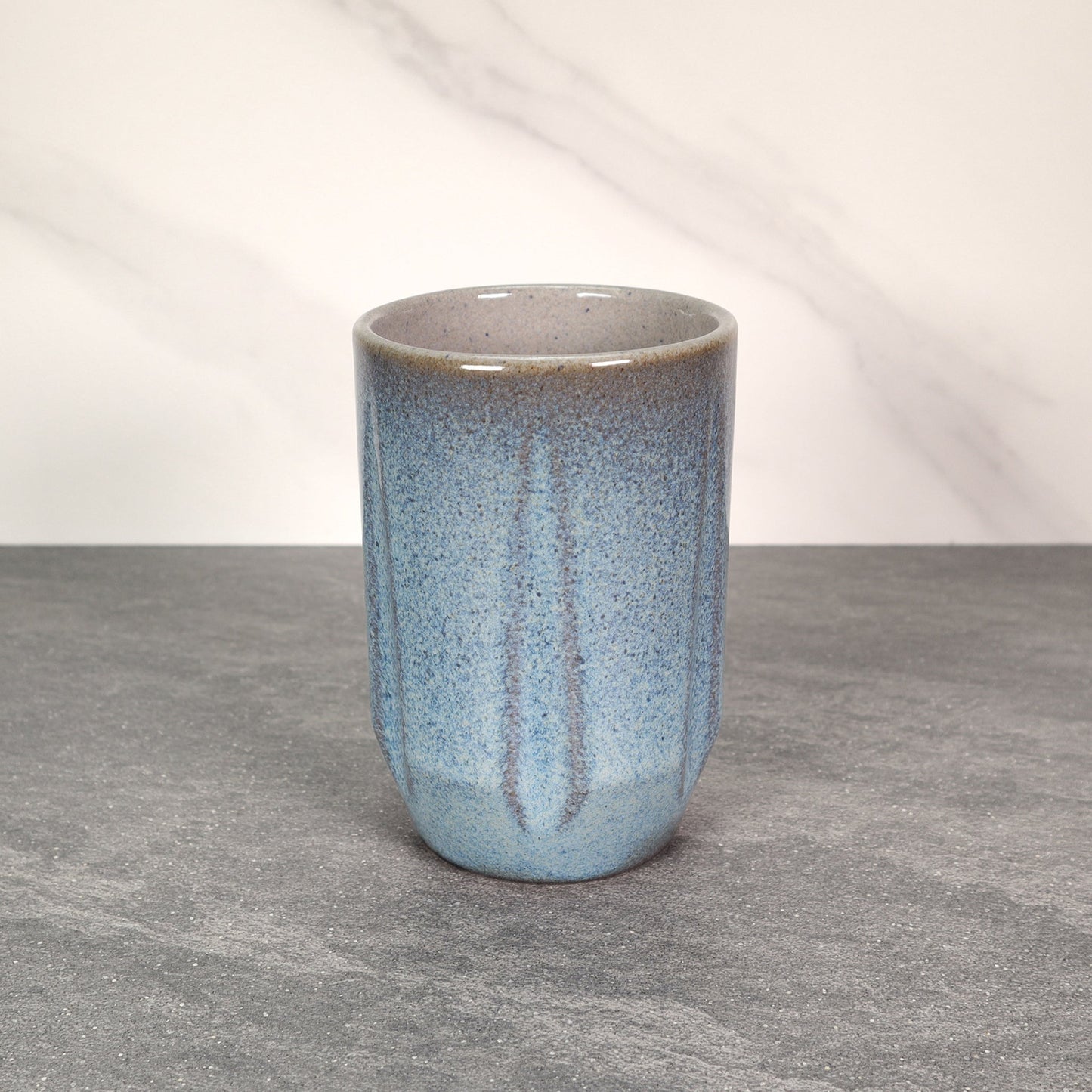 Blue Exterior / Gray Interior Round Notched 16 oz Stoneware Cup