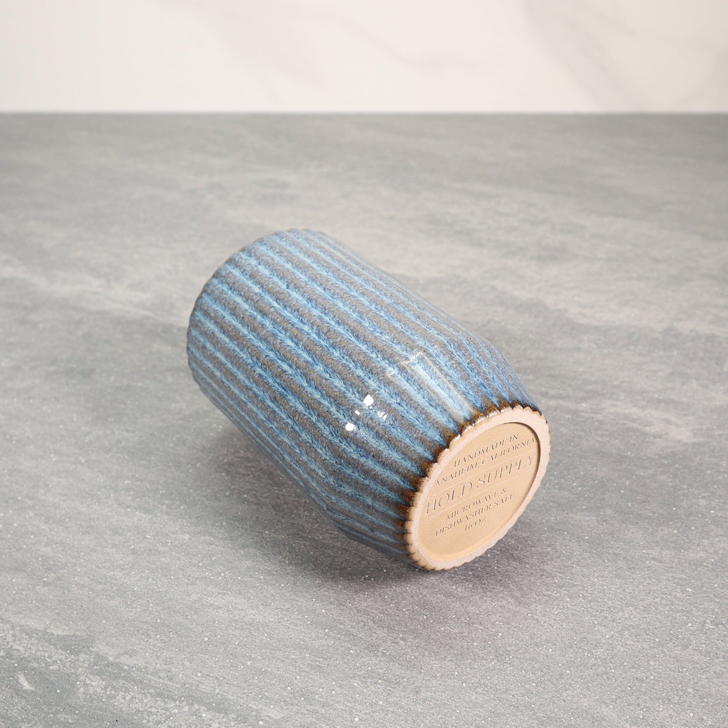 Blue and Gray Round Ribbed Stoneware Ceramic Mug