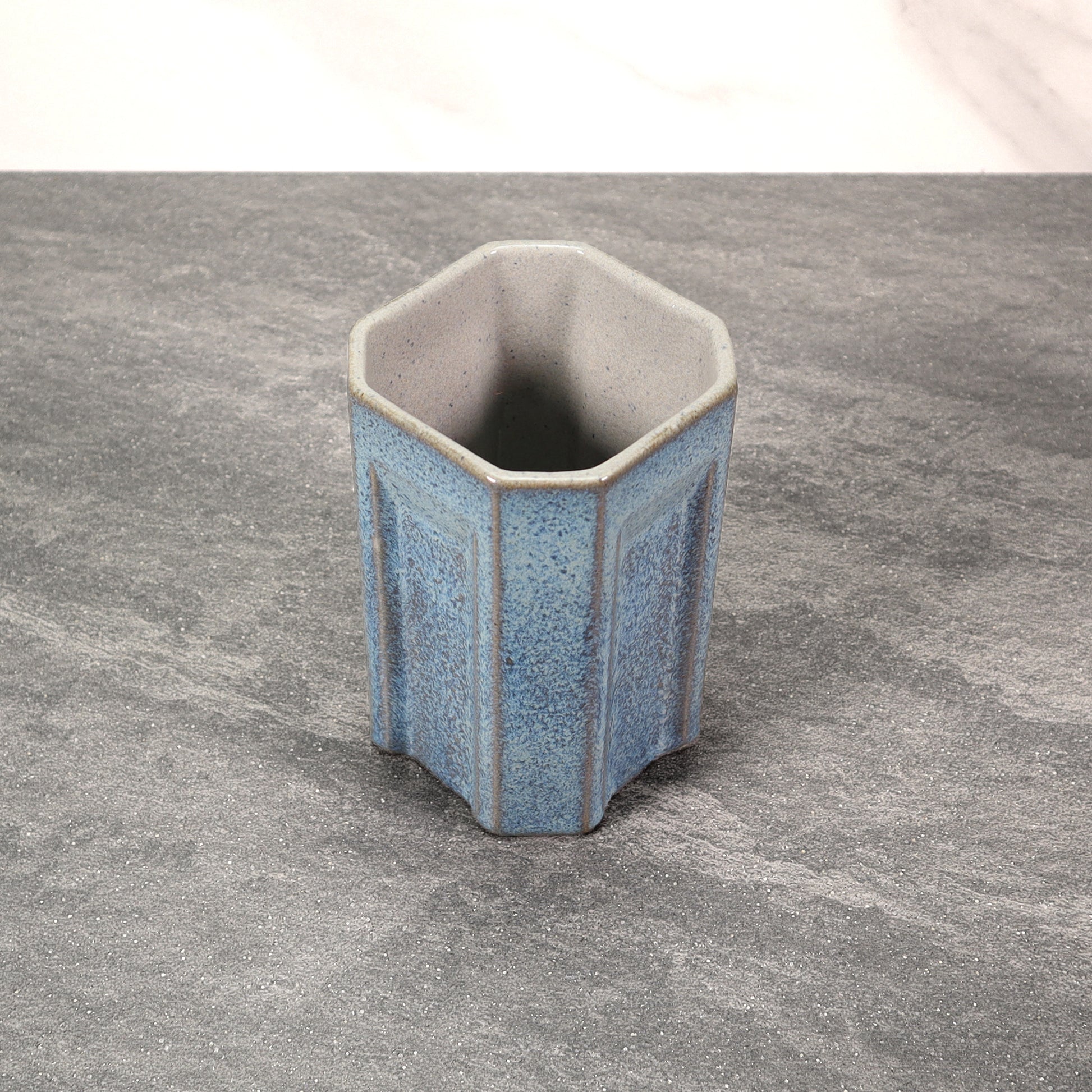 Blue and Gray Square Indented 16 oz Stoneware Cup