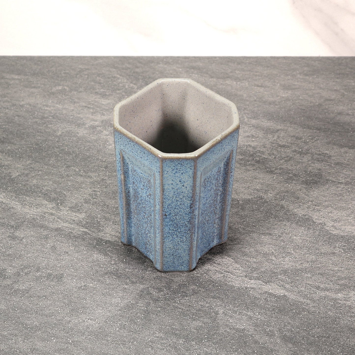 Blue and Gray Square Indented 16 oz Stoneware Cup