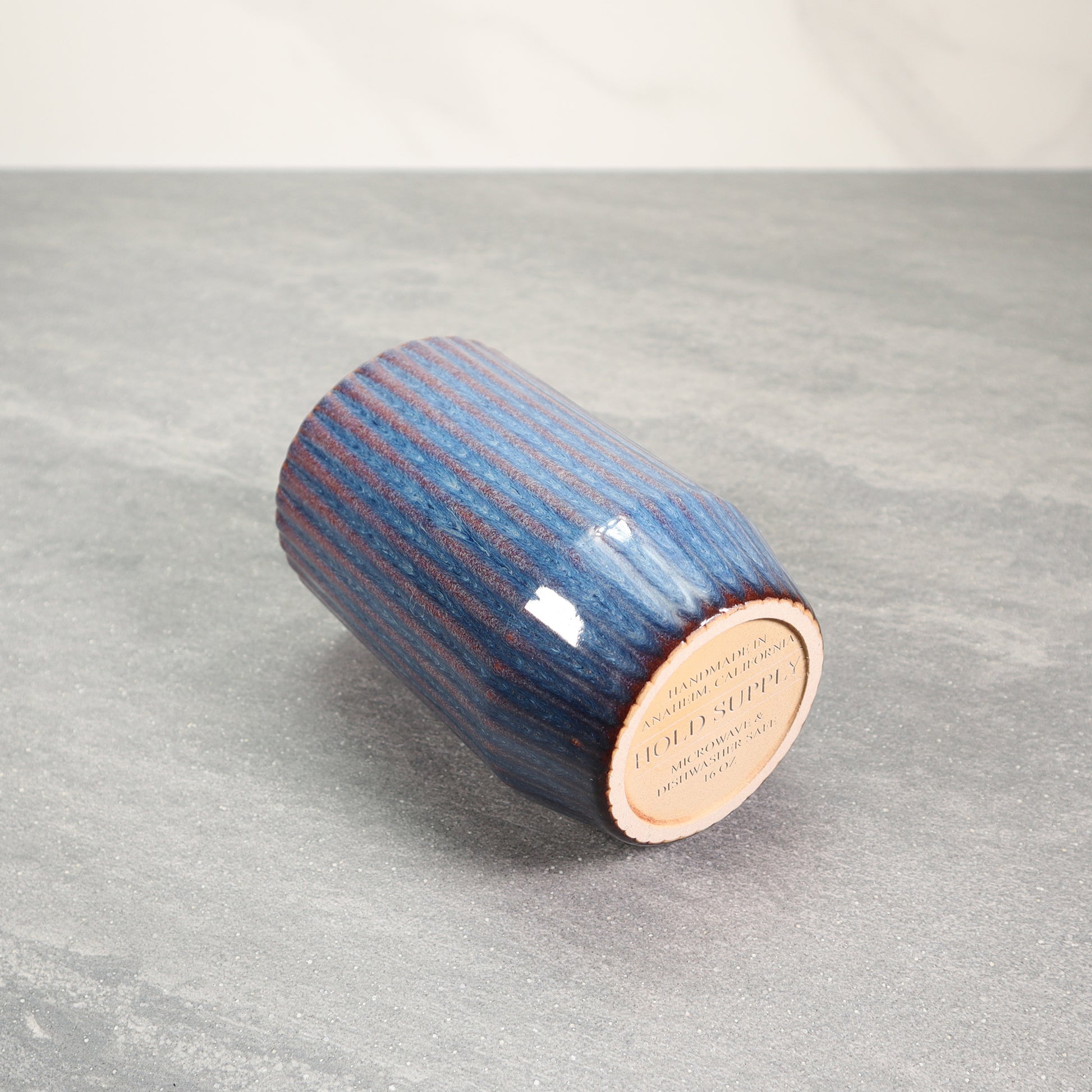 Blue and Red Round Ribbed Stoneware Ceramic Mug