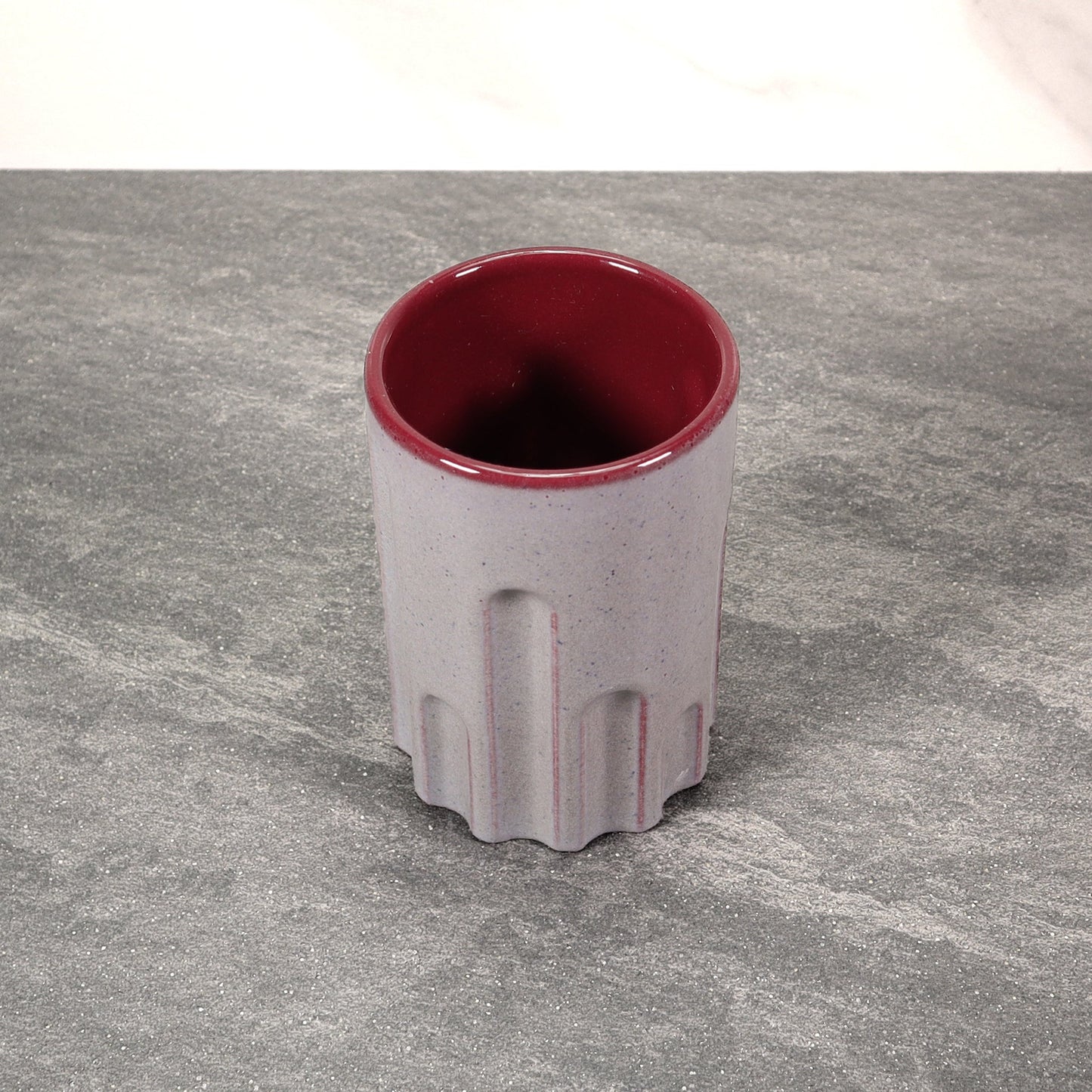 Gray Exterior / Red Interior 16 oz Round Indented Stoneware Cup