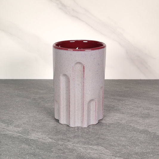Gray Exterior / Red Interior 16 oz Round Indented Stoneware Cup
