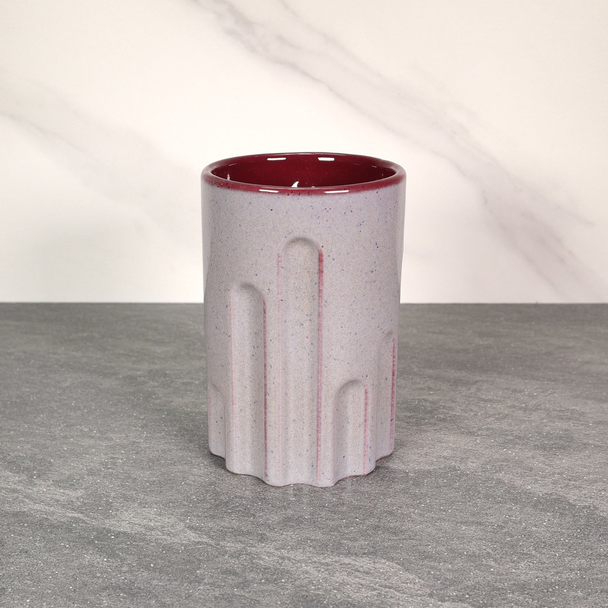 Gray Exterior / Red Interior 16 oz Round Indented Stoneware Cup