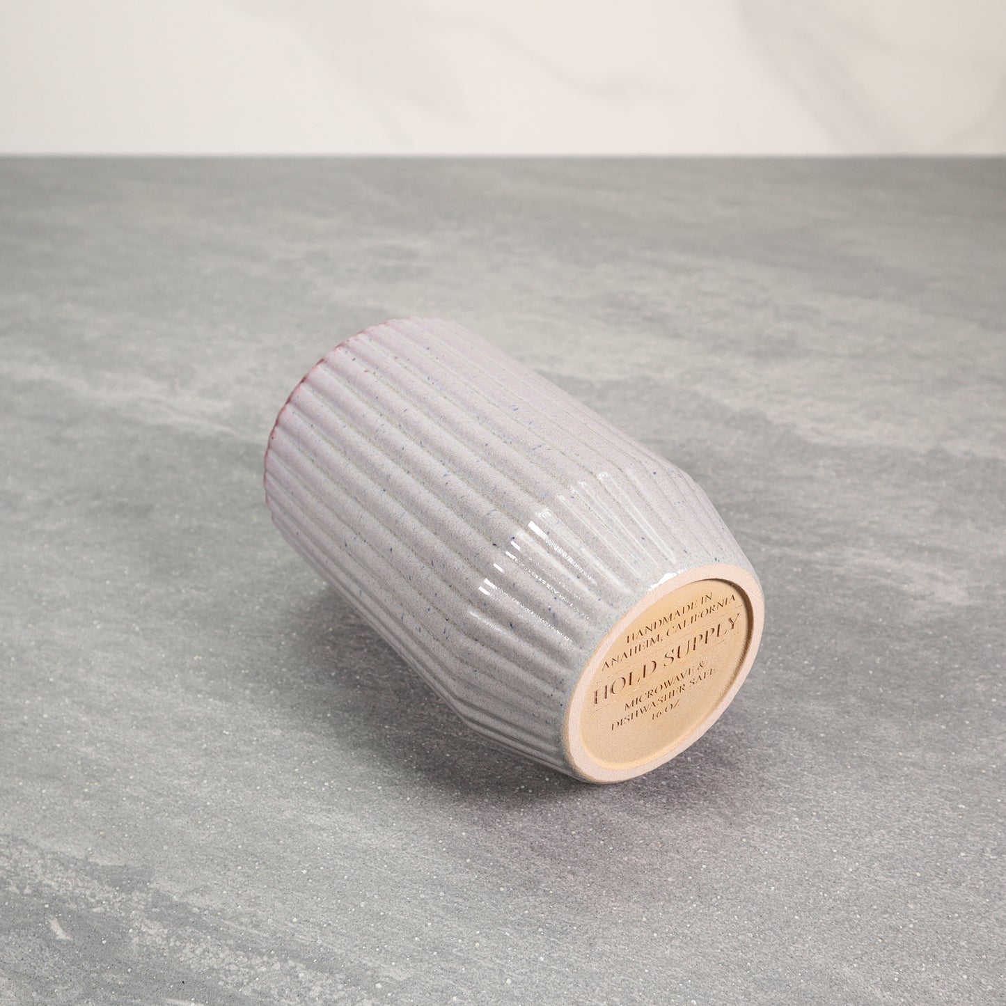 Gray and Red Round Ribbed Stoneware Ceramic Mug