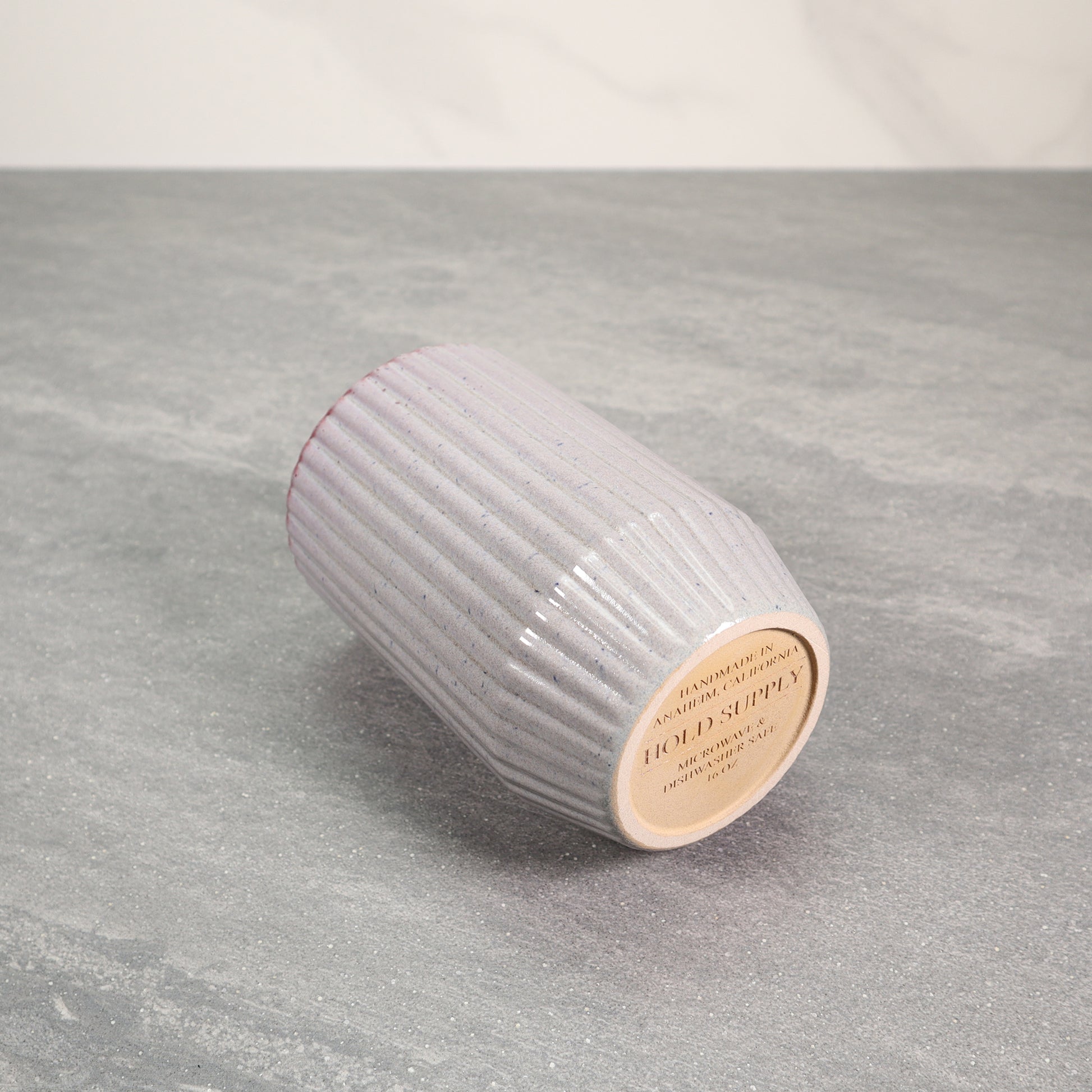 Gray and Red Round Ribbed Stoneware Ceramic Mug