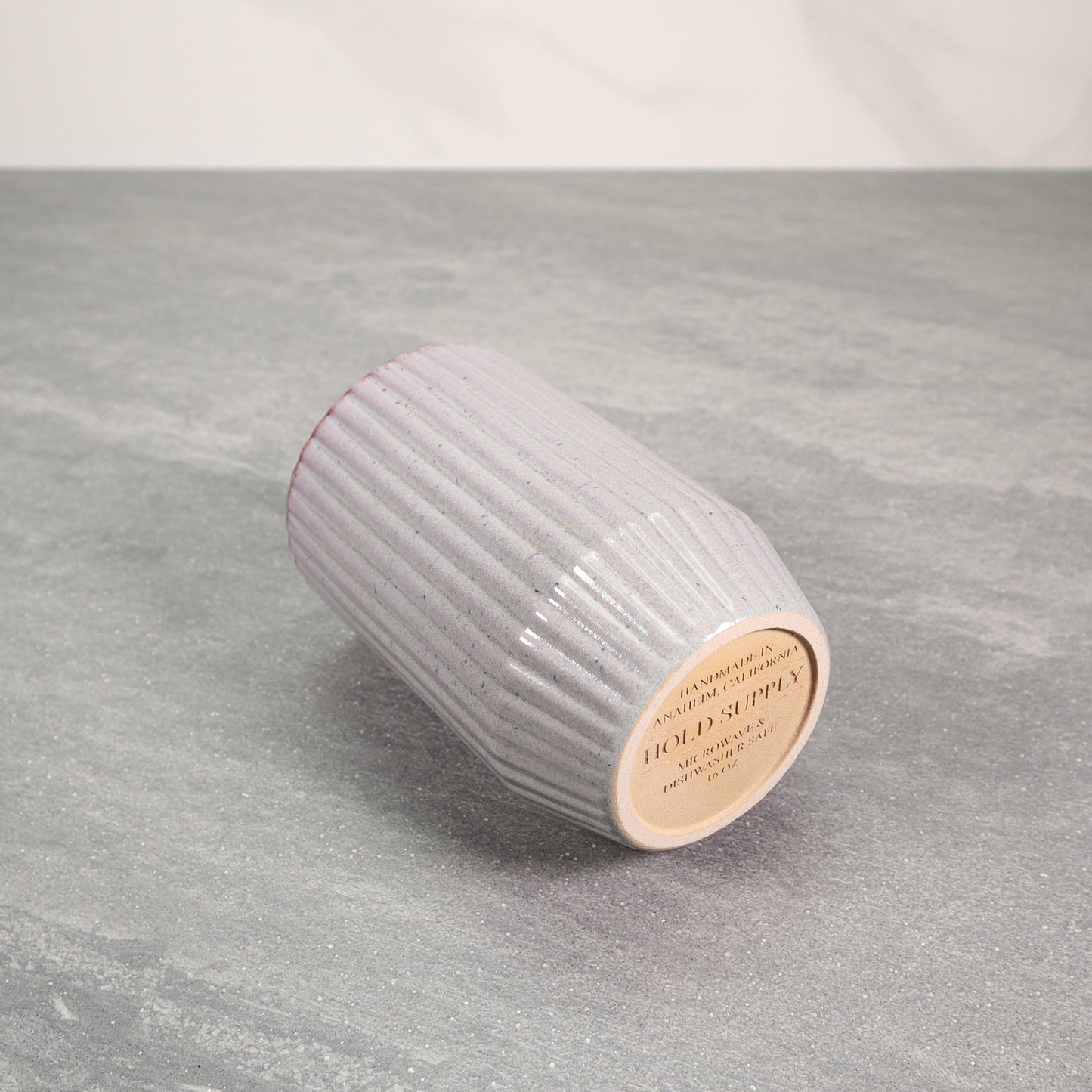 Gray and Red Round Ribbed Stoneware Ceramic Mug