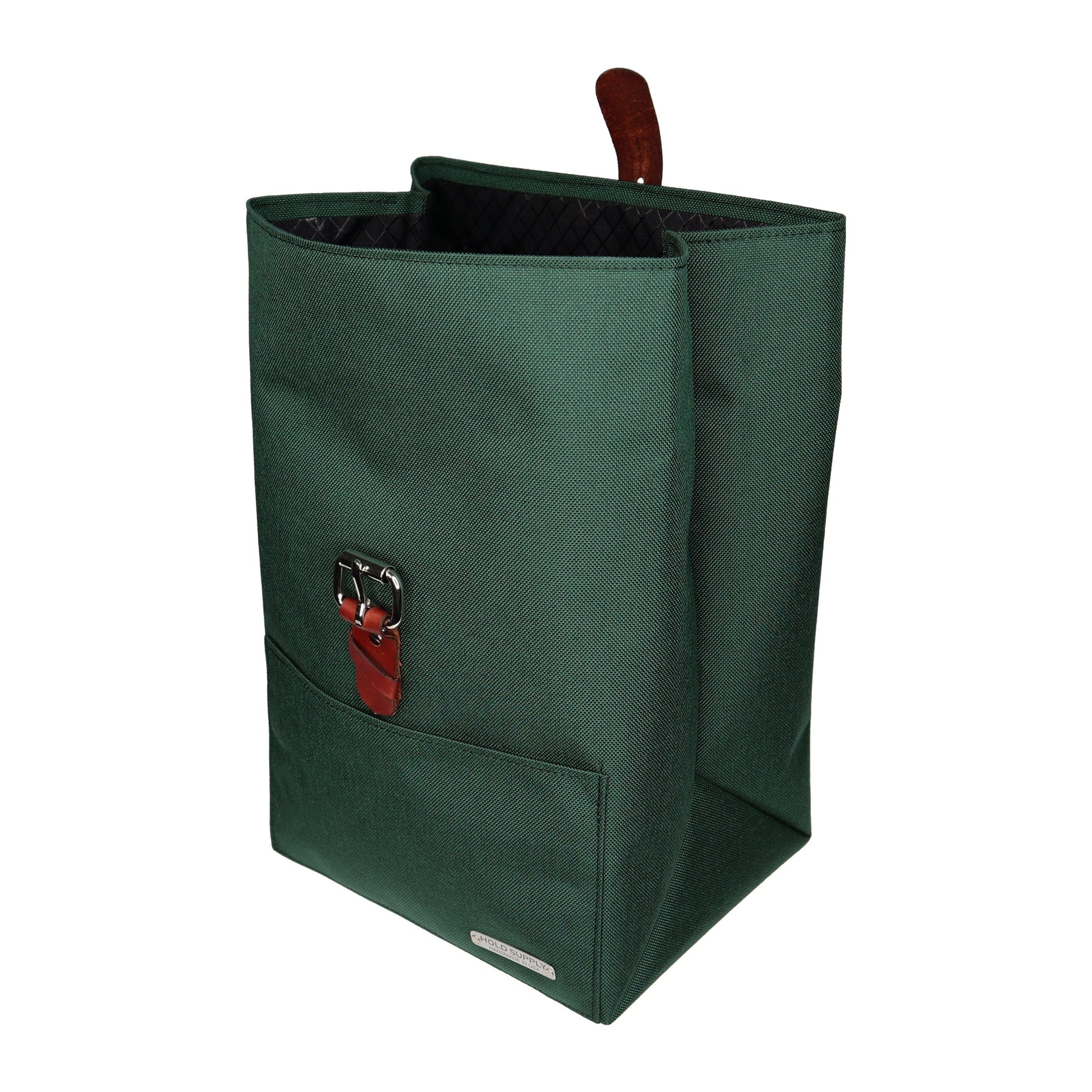 Green Canvas & Leather Fold Top Lunch Bag