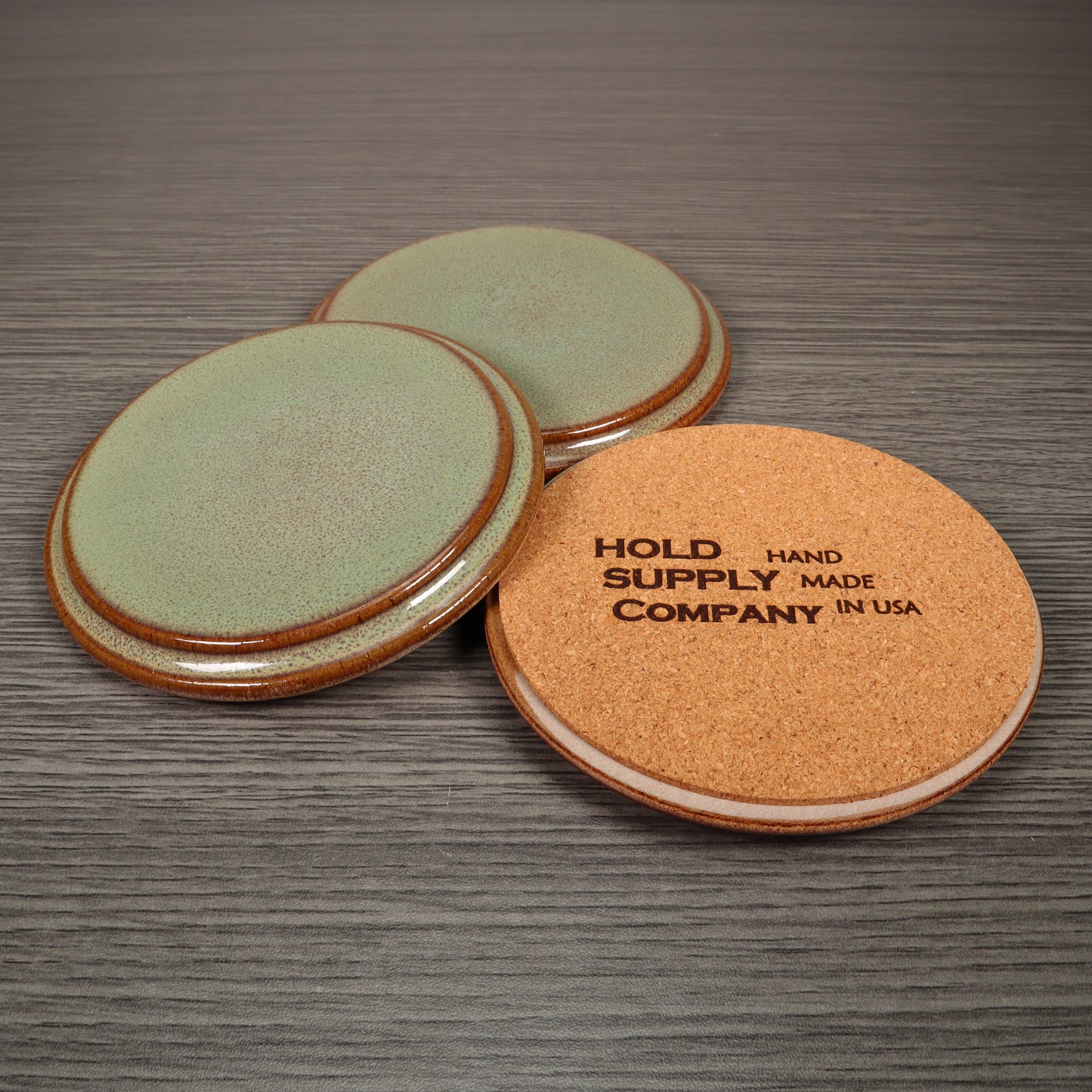 Green Round Smooth Stoneware Ceramic Coaster