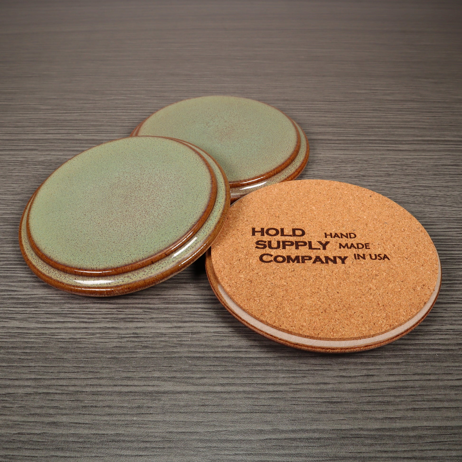 Green Round Smooth Stoneware Ceramic Coaster