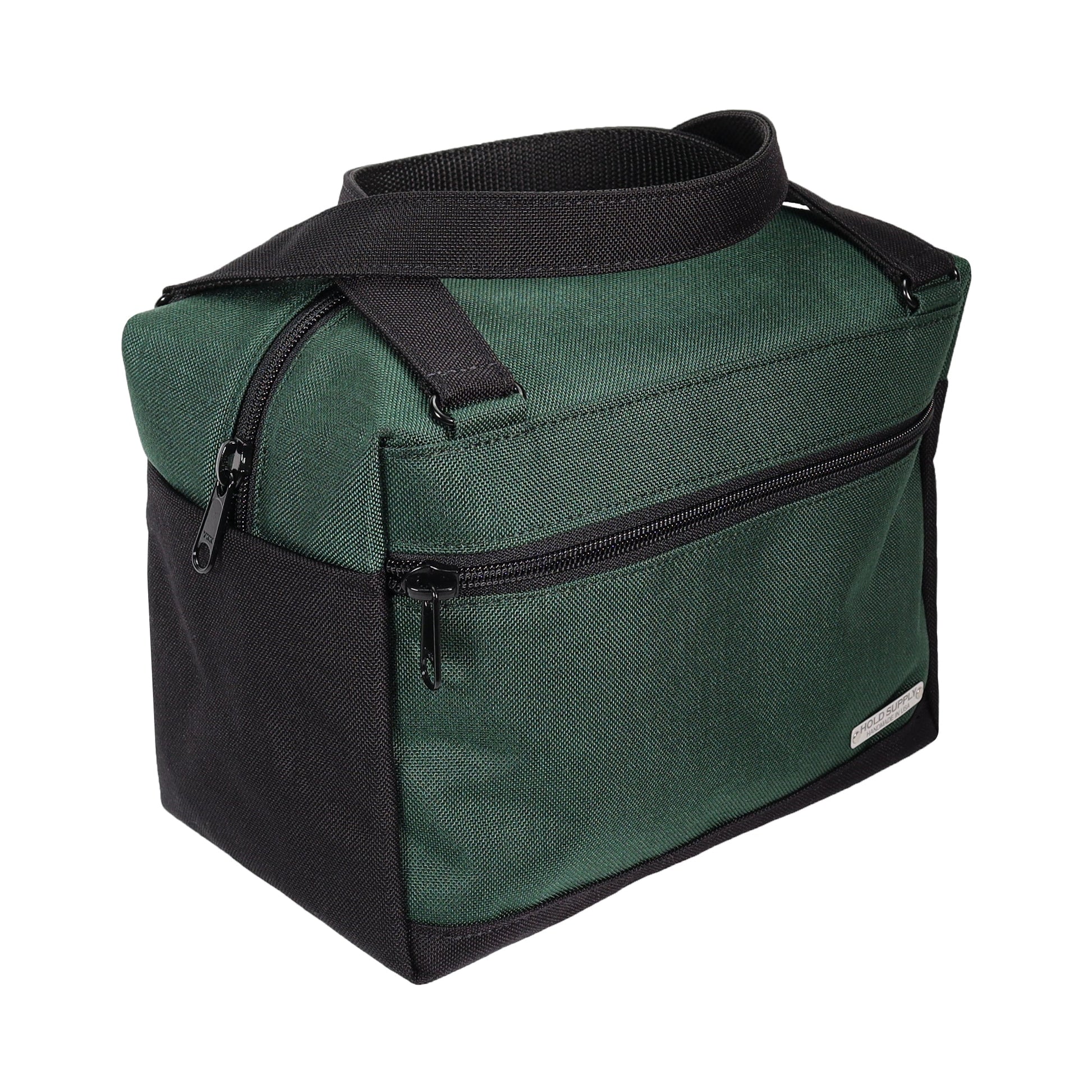 Green and Black Insulated Canvas Zippered Lunch Bag