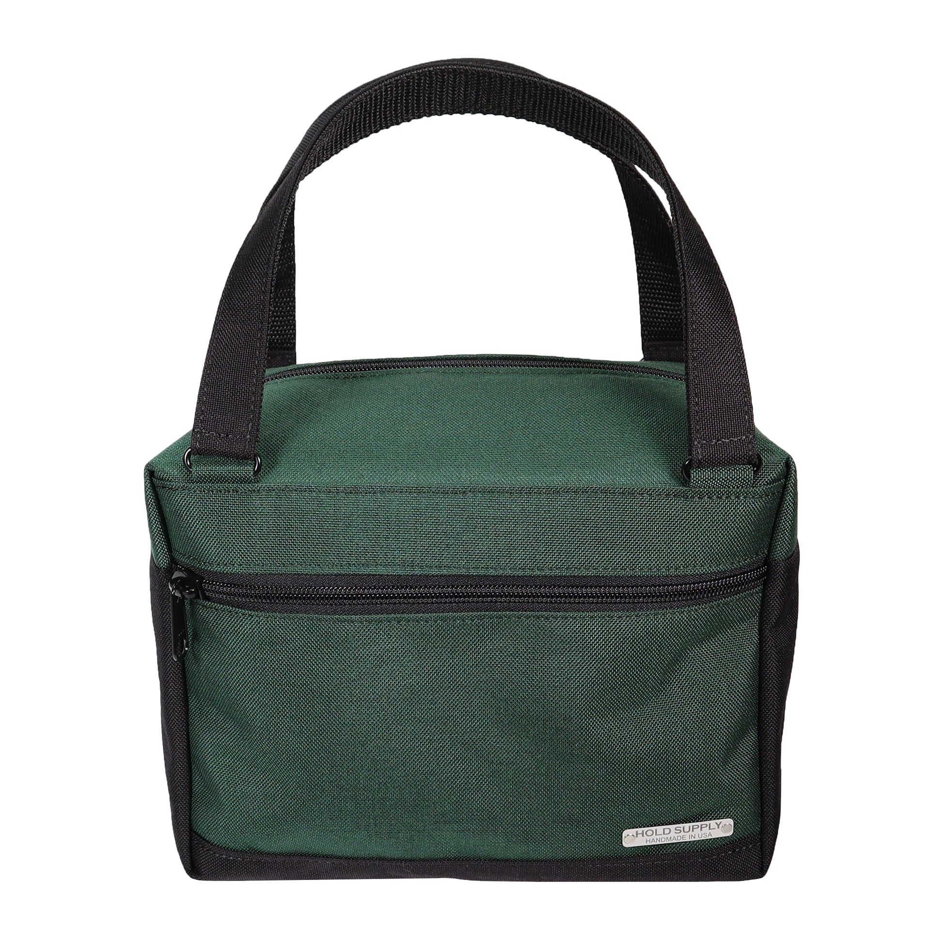 Green and Black Insulated Canvas Zippered Lunch Bag