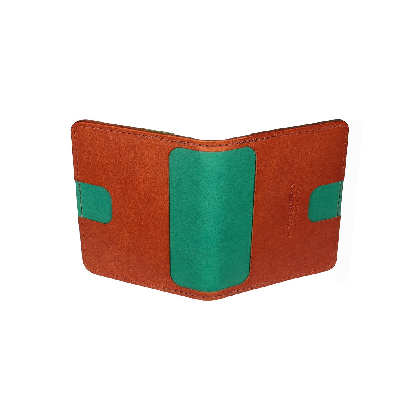 Green and Brown Leather Vertical Bifold Wallet