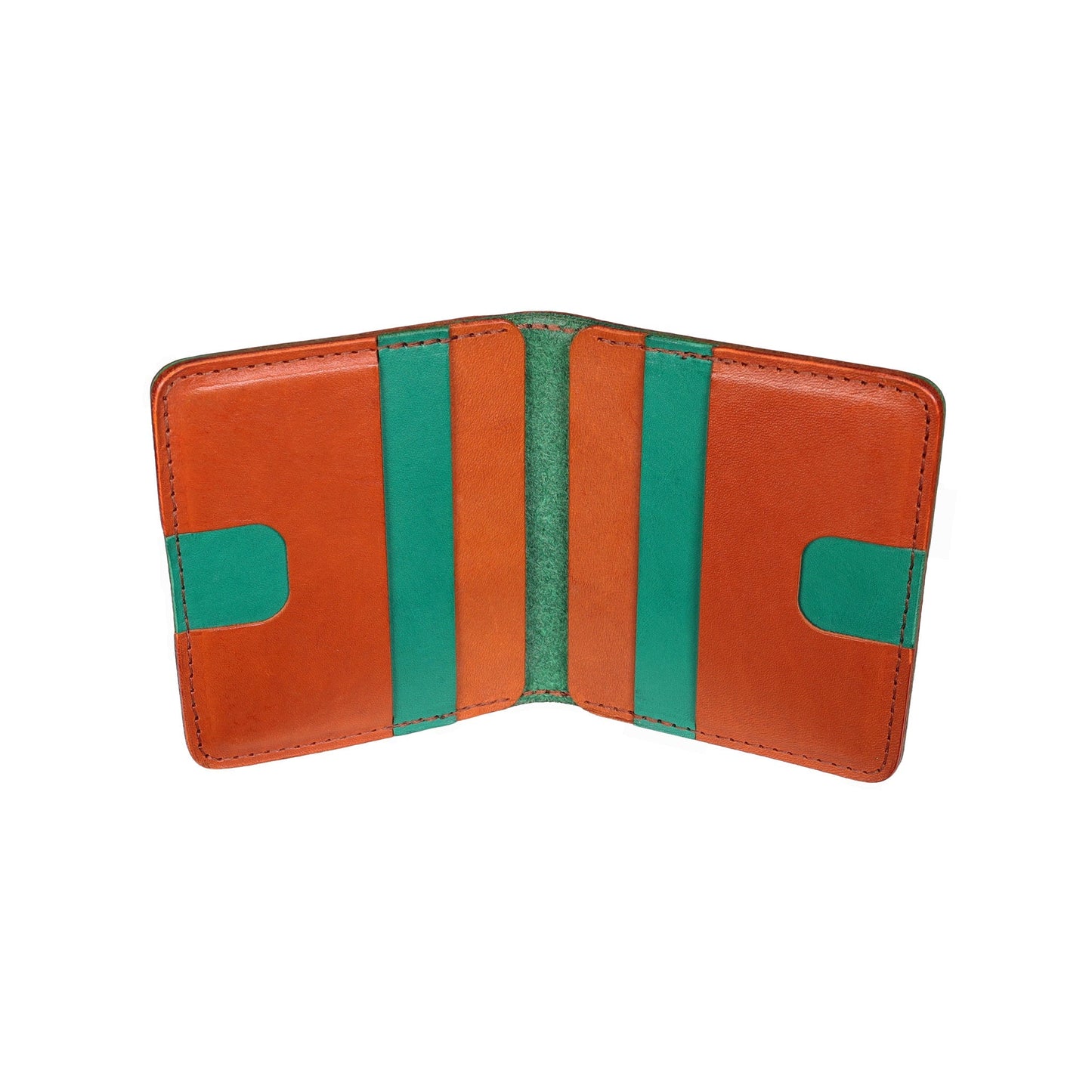 Green and Brown Leather Vertical Bifold Wallet
