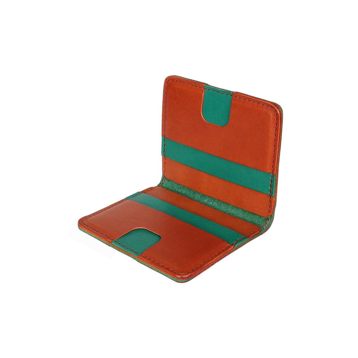 Green and Brown Leather Vertical Bifold Wallet