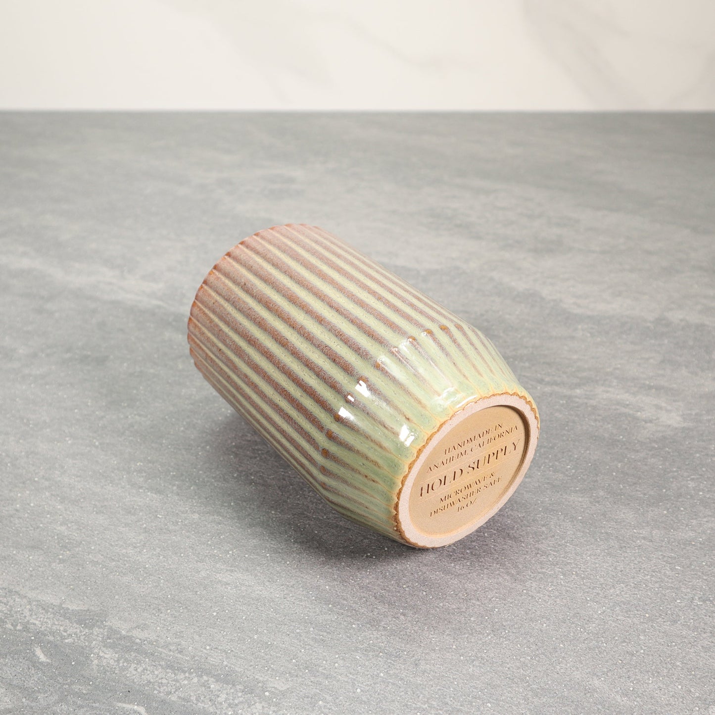 Green and Red Round Ribbed Stoneware Ceramic Mug