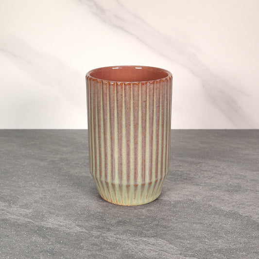 Green and Red Round Ribbed Stoneware Ceramic Mug