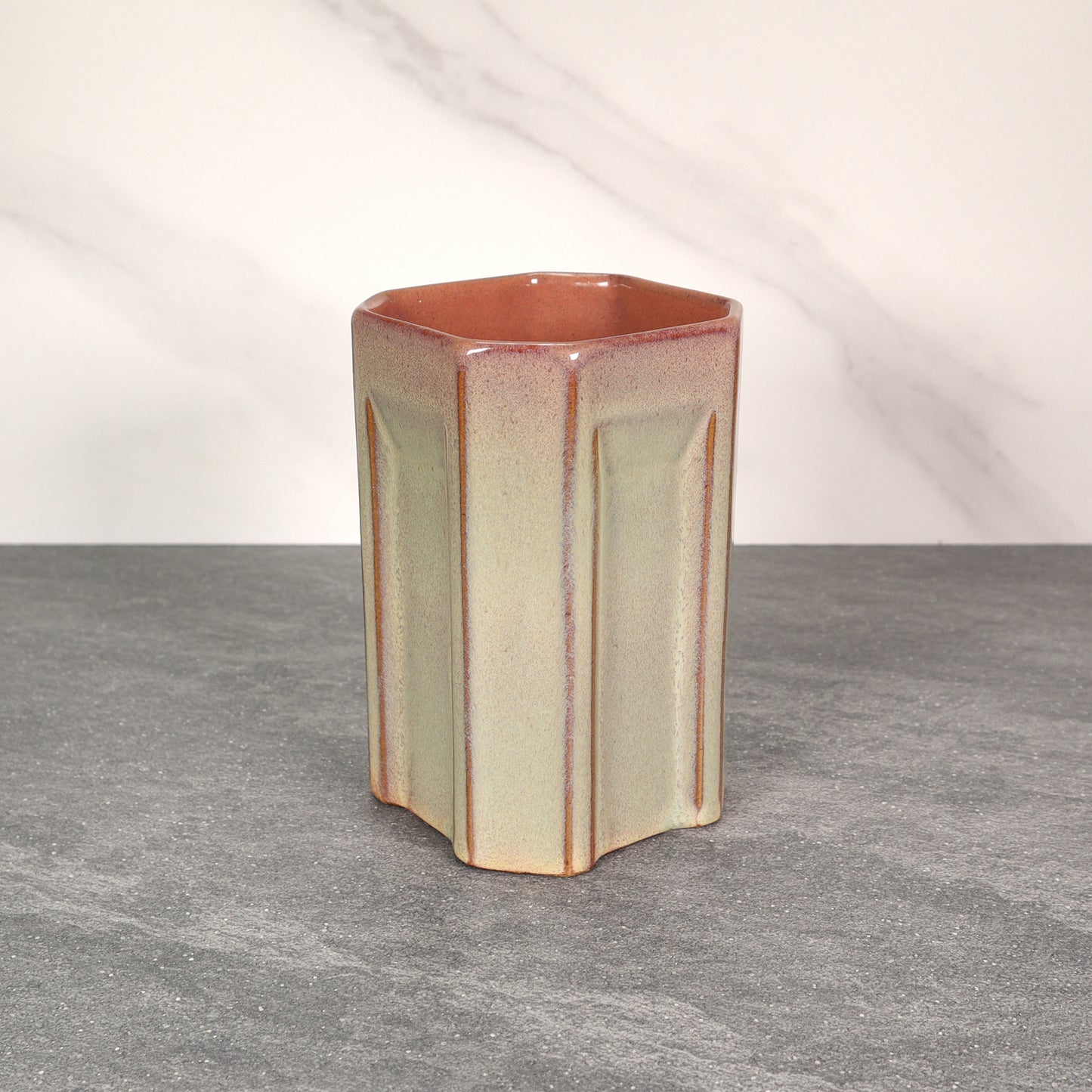 Green and Red Square Indented 16 oz Stoneware Cup
