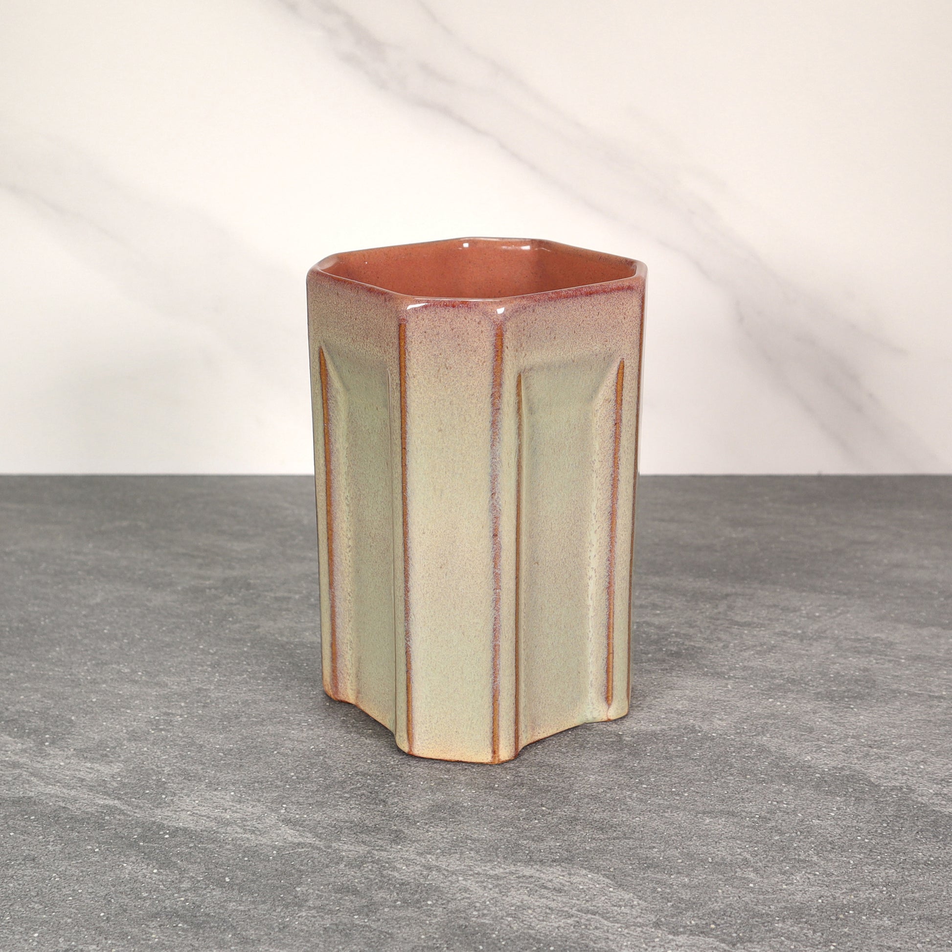 Green and Red Square Indented 16 oz Stoneware Cup
