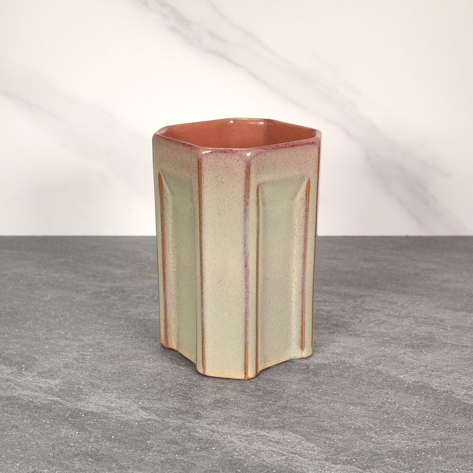 Green and Red Square Indented 16 oz Stoneware Cup
