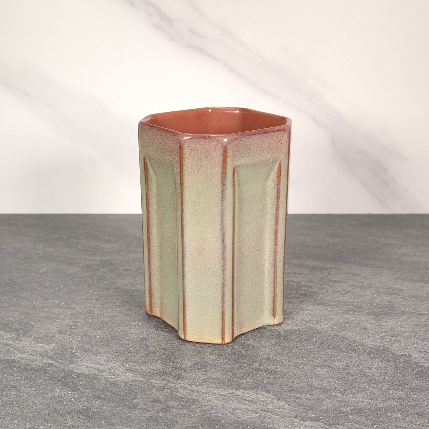 Green and Red Square Indented 16 oz Stoneware Cup
