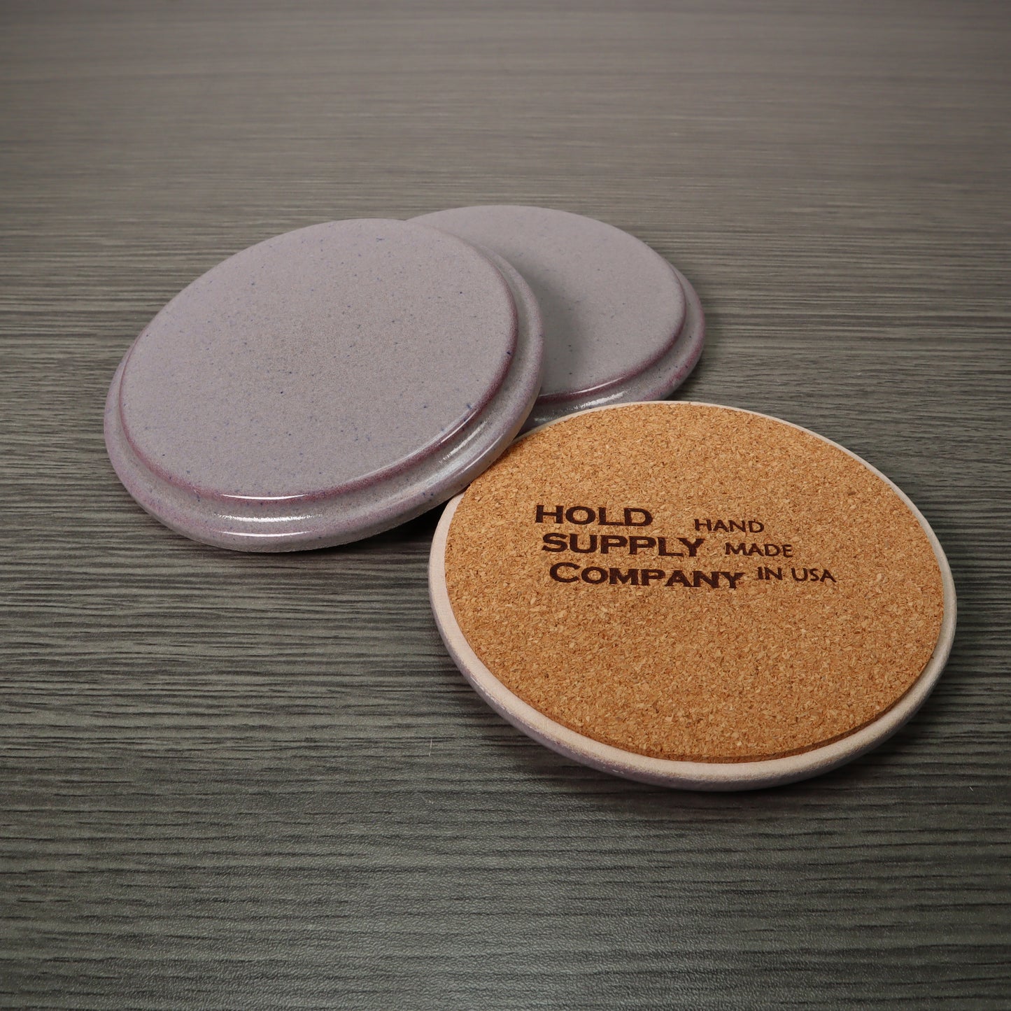 Gray Round Smooth Stoneware Ceramic Coaster