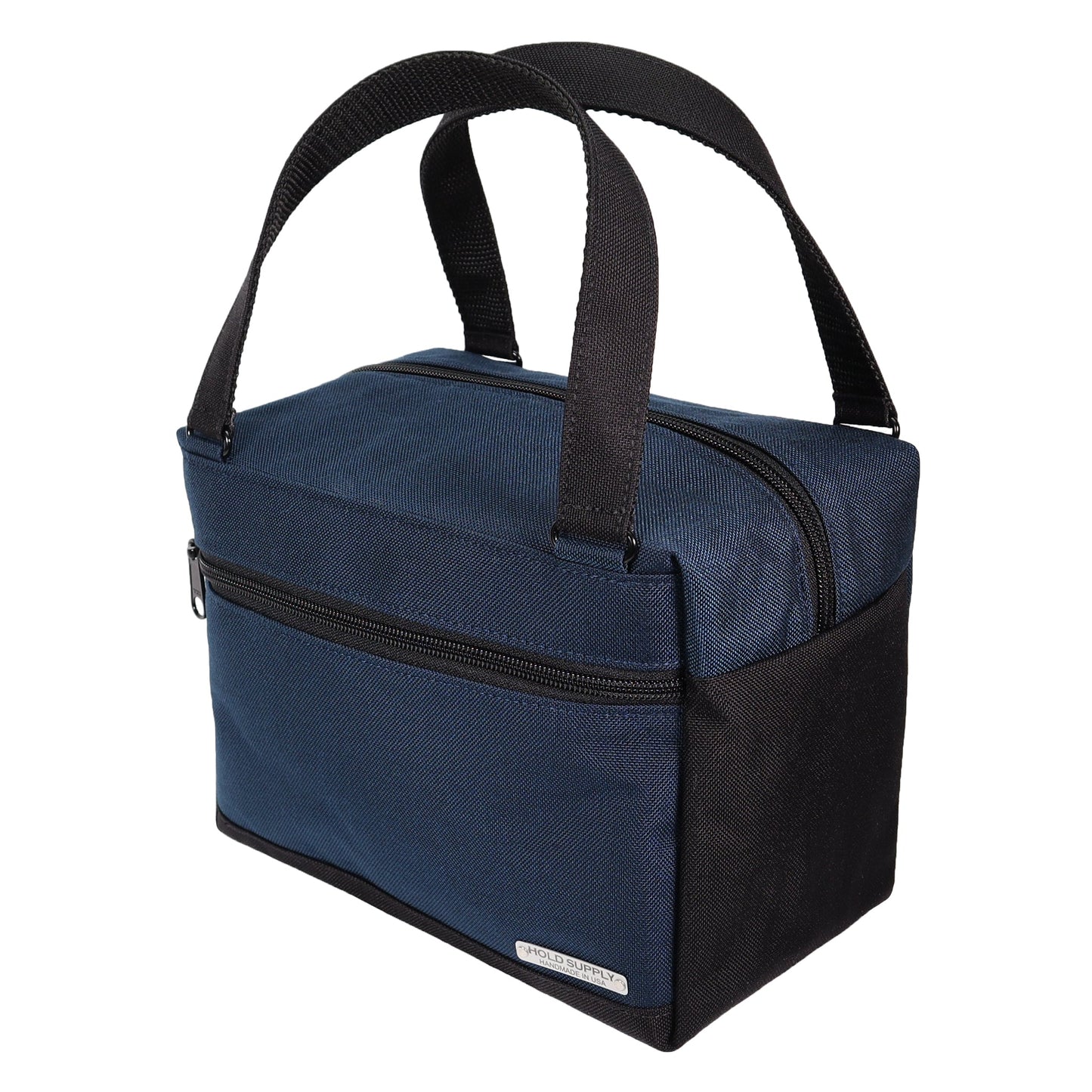 Navy Blue and Black Insulated Canvas Zippered Lunch Bag