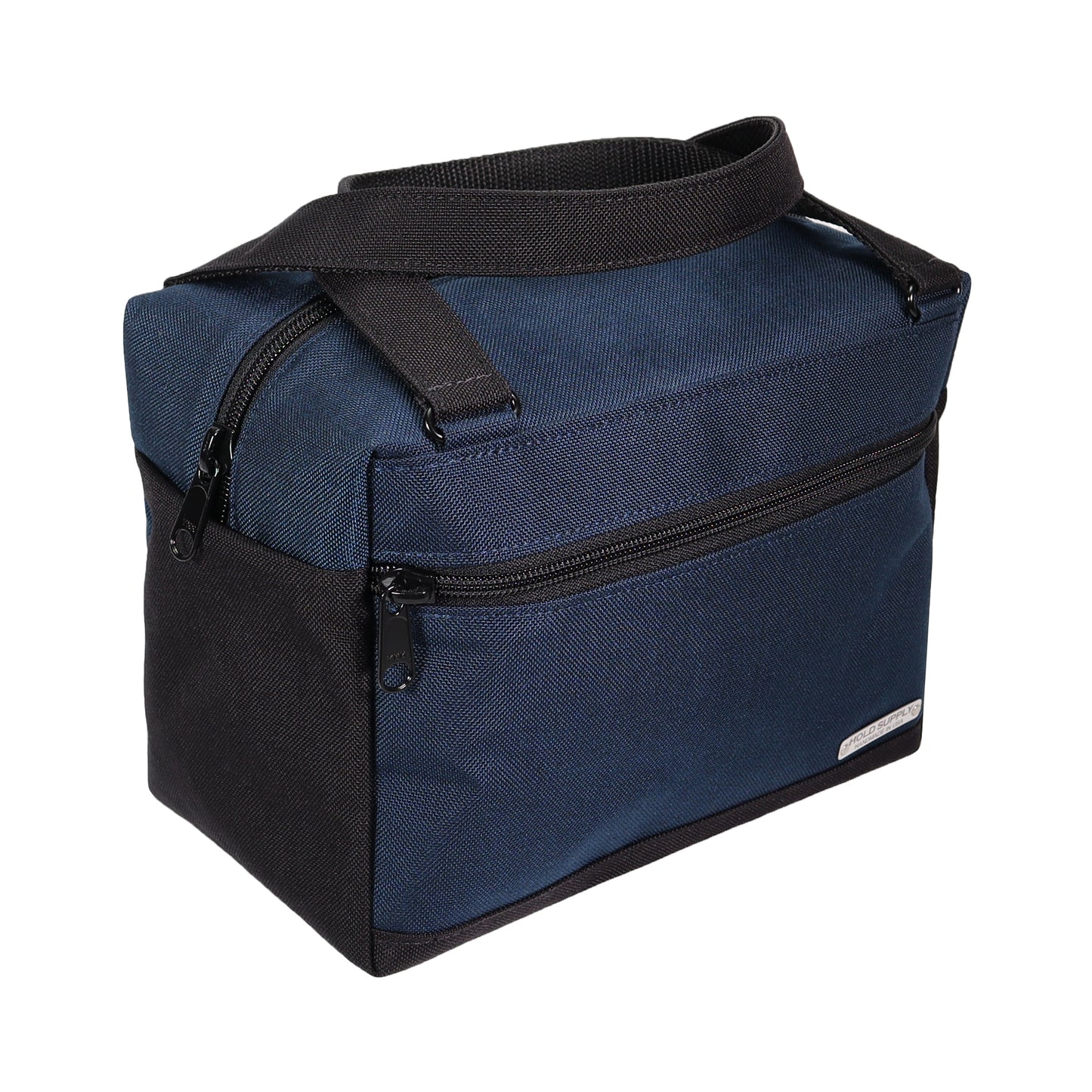 Navy Blue and Black Insulated Canvas Zippered Lunch Bag