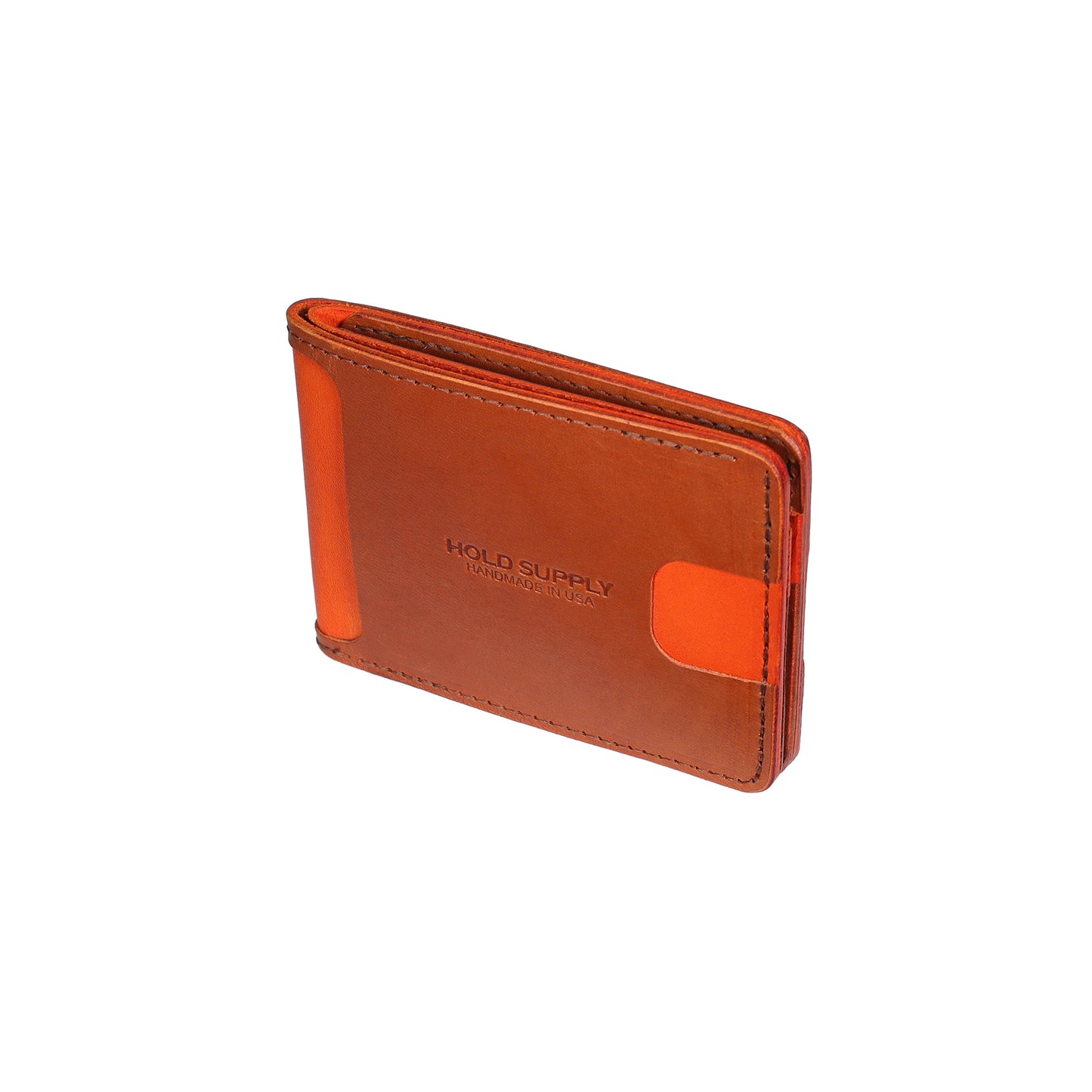 Orange and Brown Men's Leather Bifold Wallet