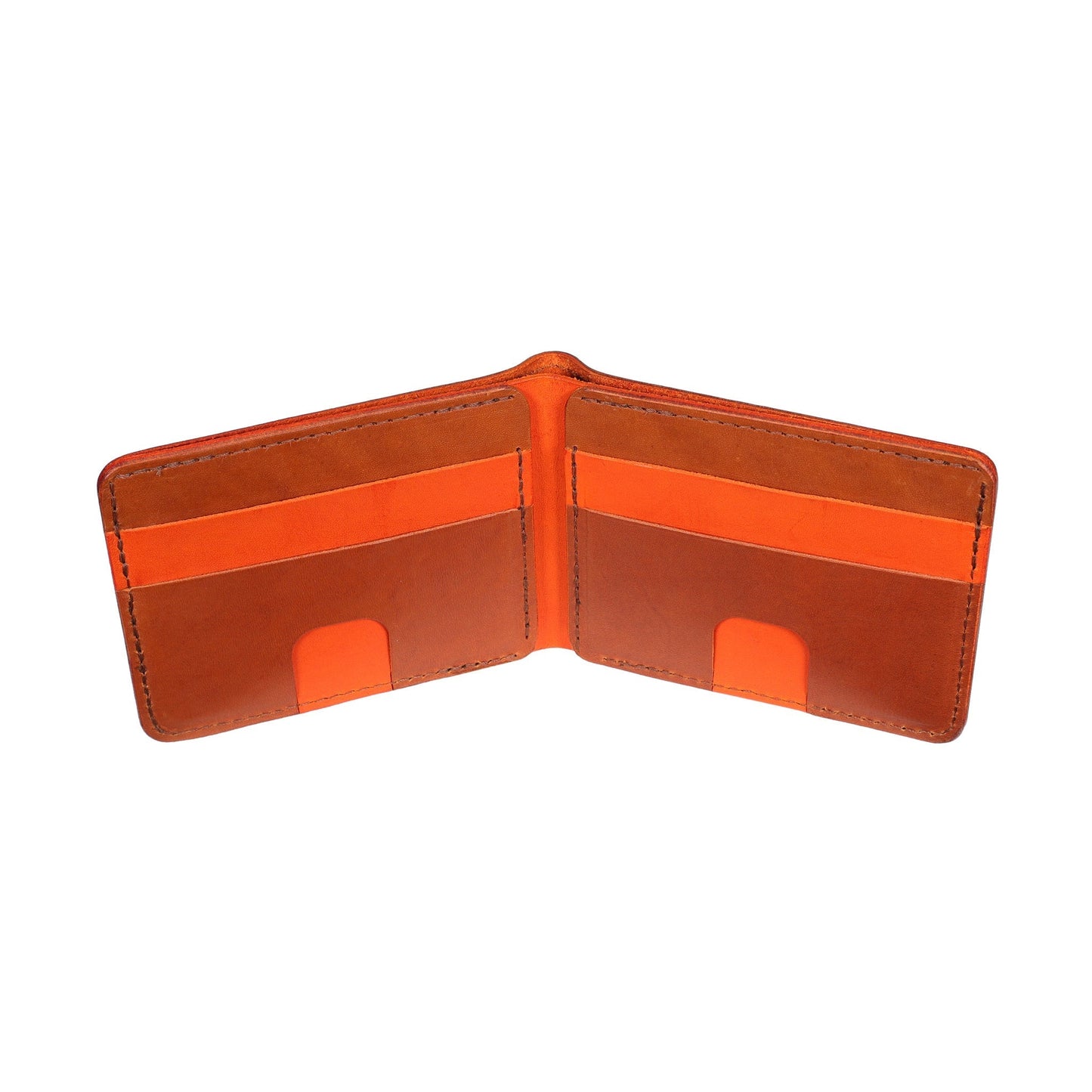 Orange and Brown Men's Leather Bifold Wallet