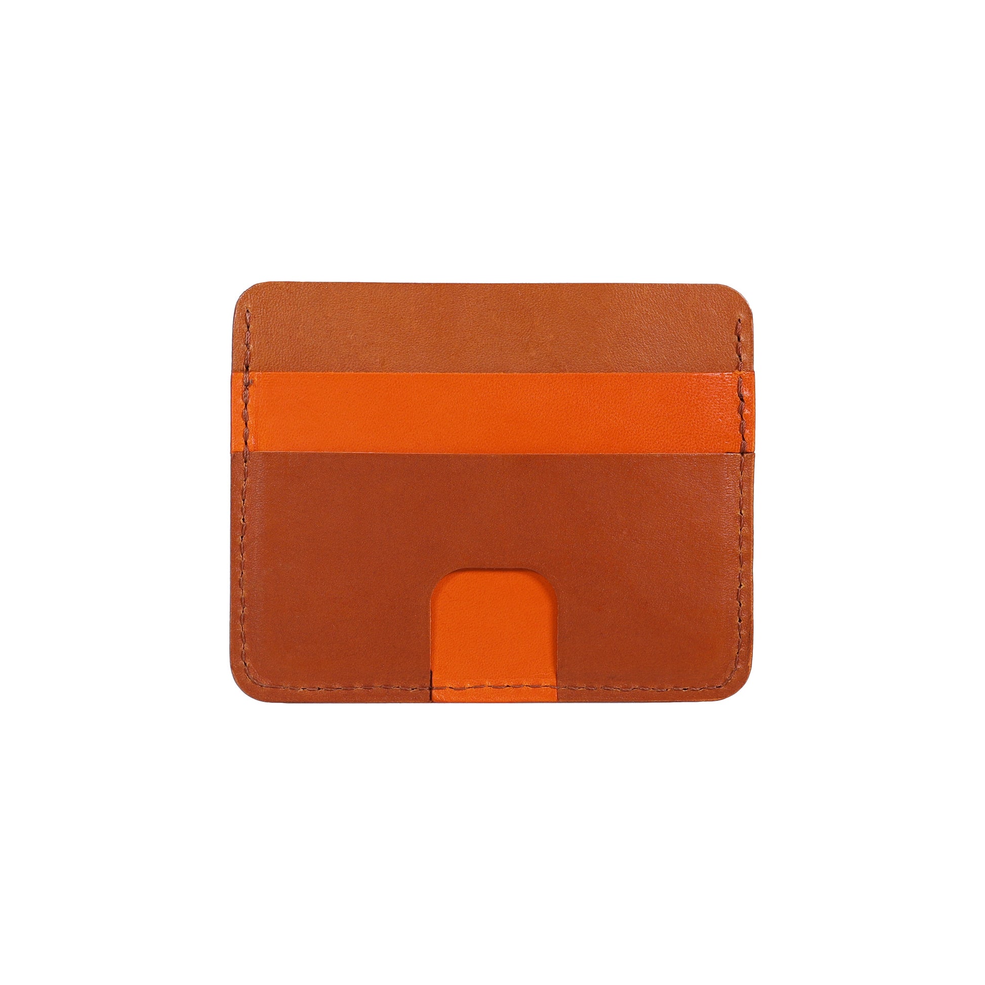 Orange and Brown Leather Card Holder Wallet