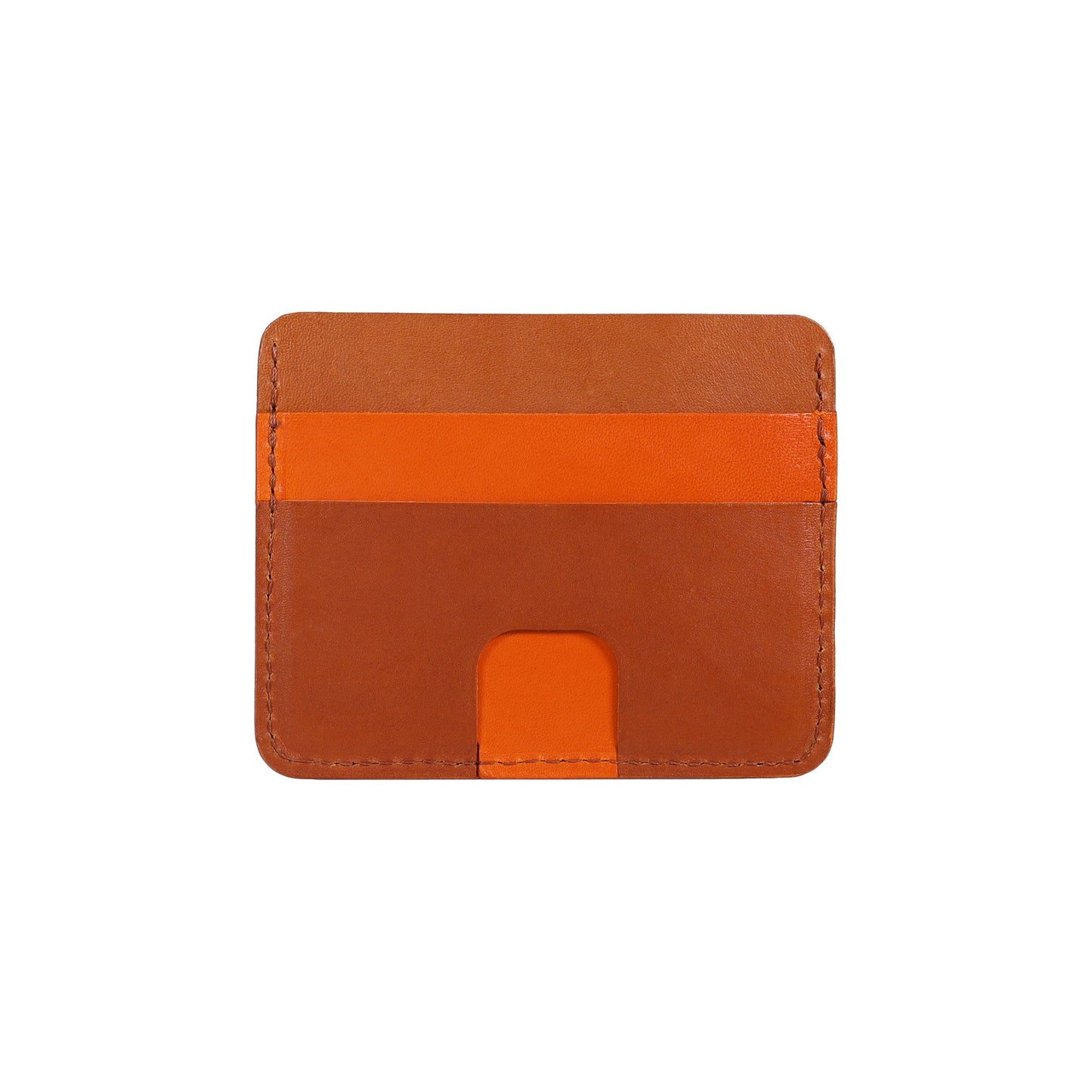 Orange and Brown Leather Card Holder Wallet