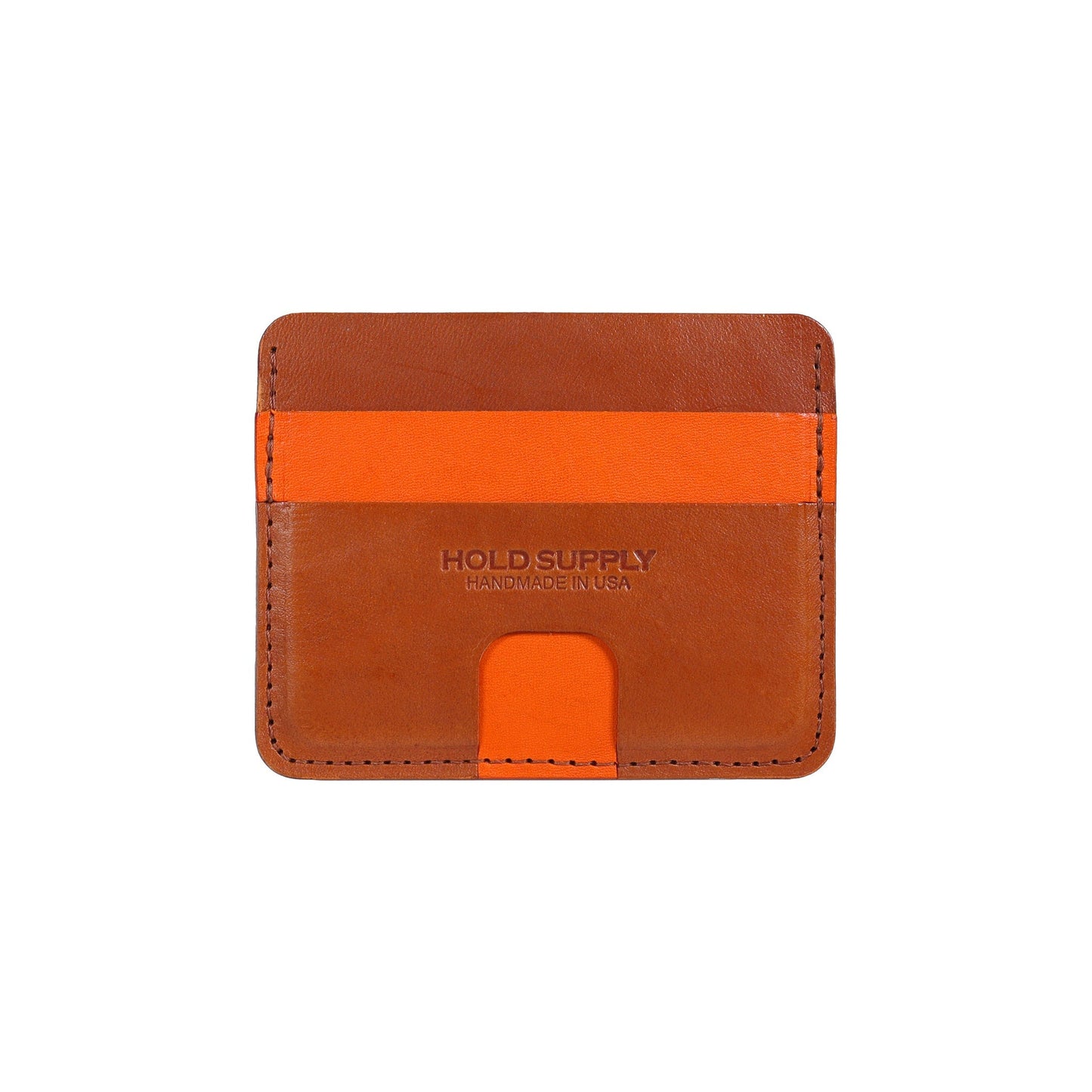 Orange and Brown Leather Card Holder Wallet