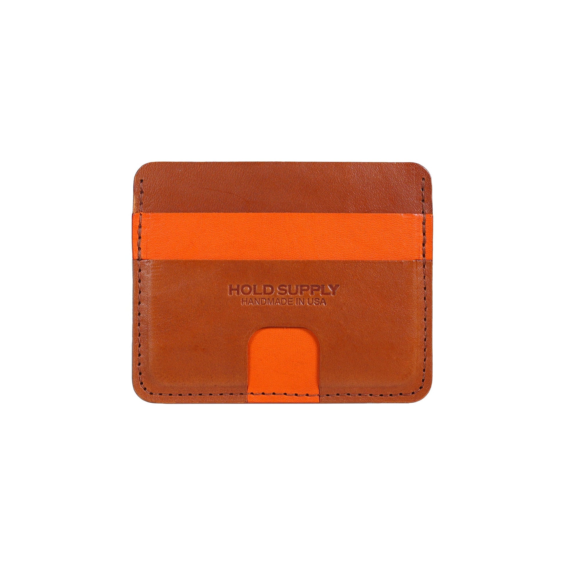 Orange and Brown Leather Card Holder Wallet
