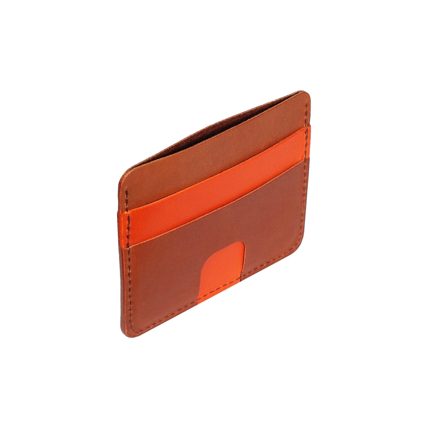 Orange and Brown Leather Card Holder Wallet