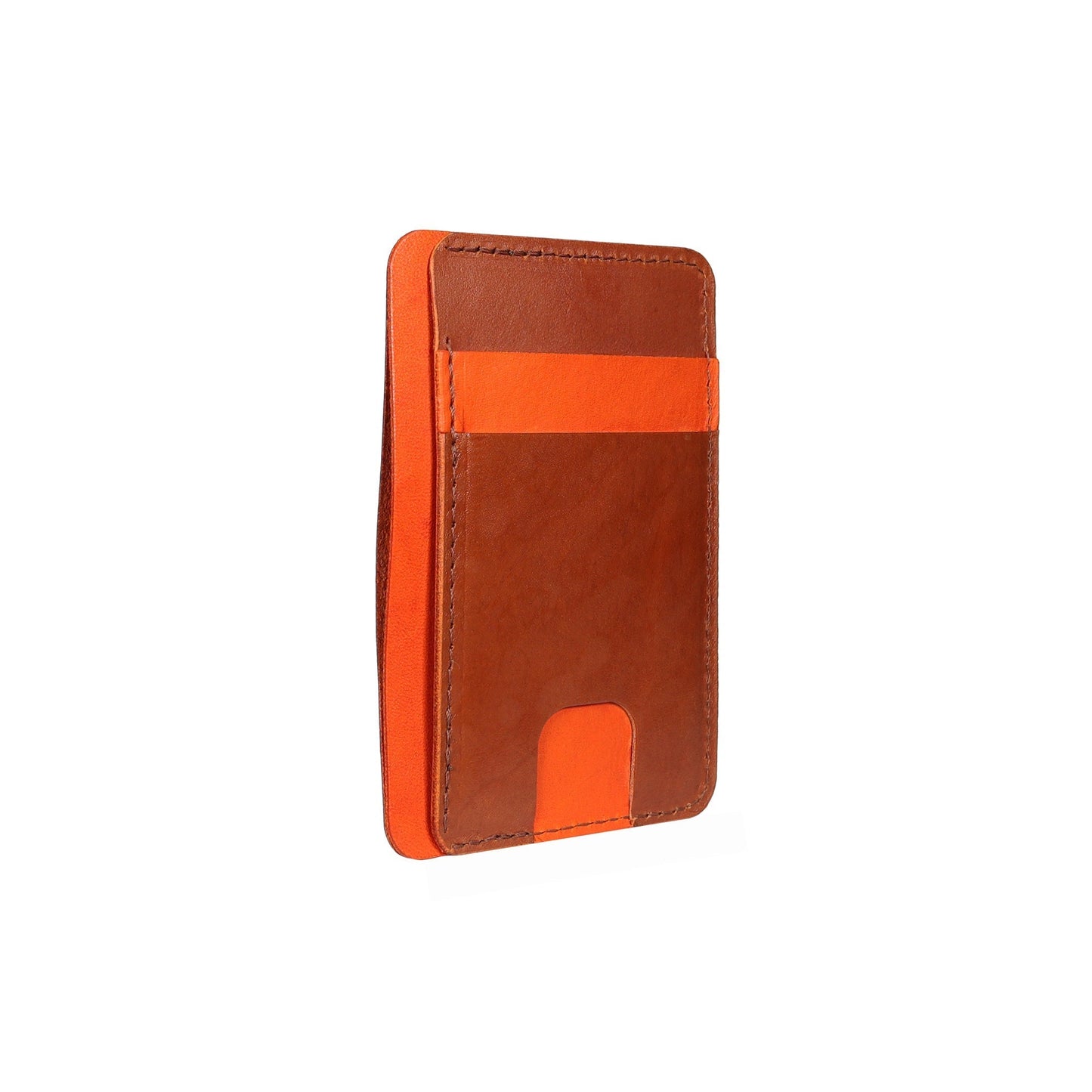 Orange and Brown Leather Front Pocket Wallet
