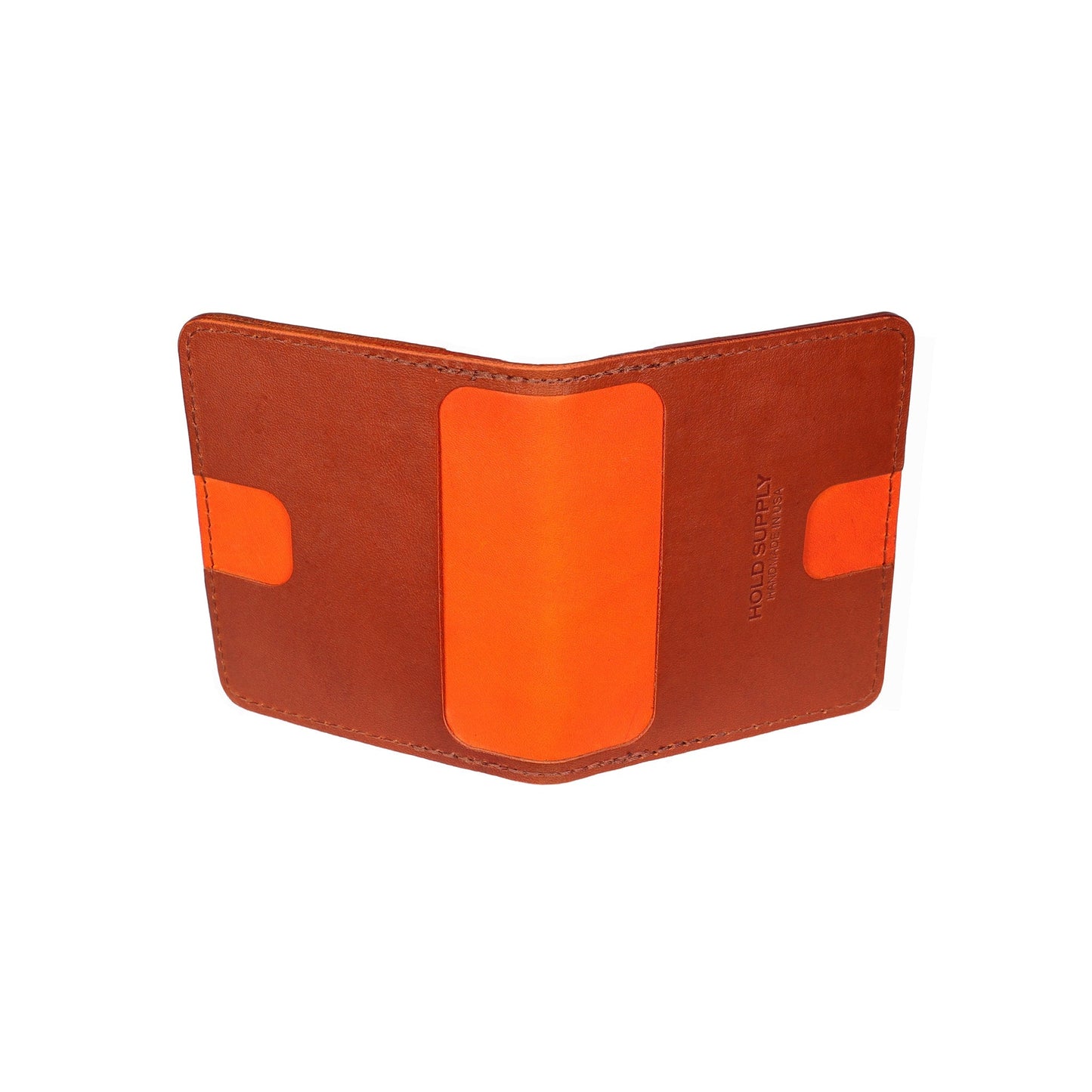 Orange and Brown Leather Vertical Bifold Wallet