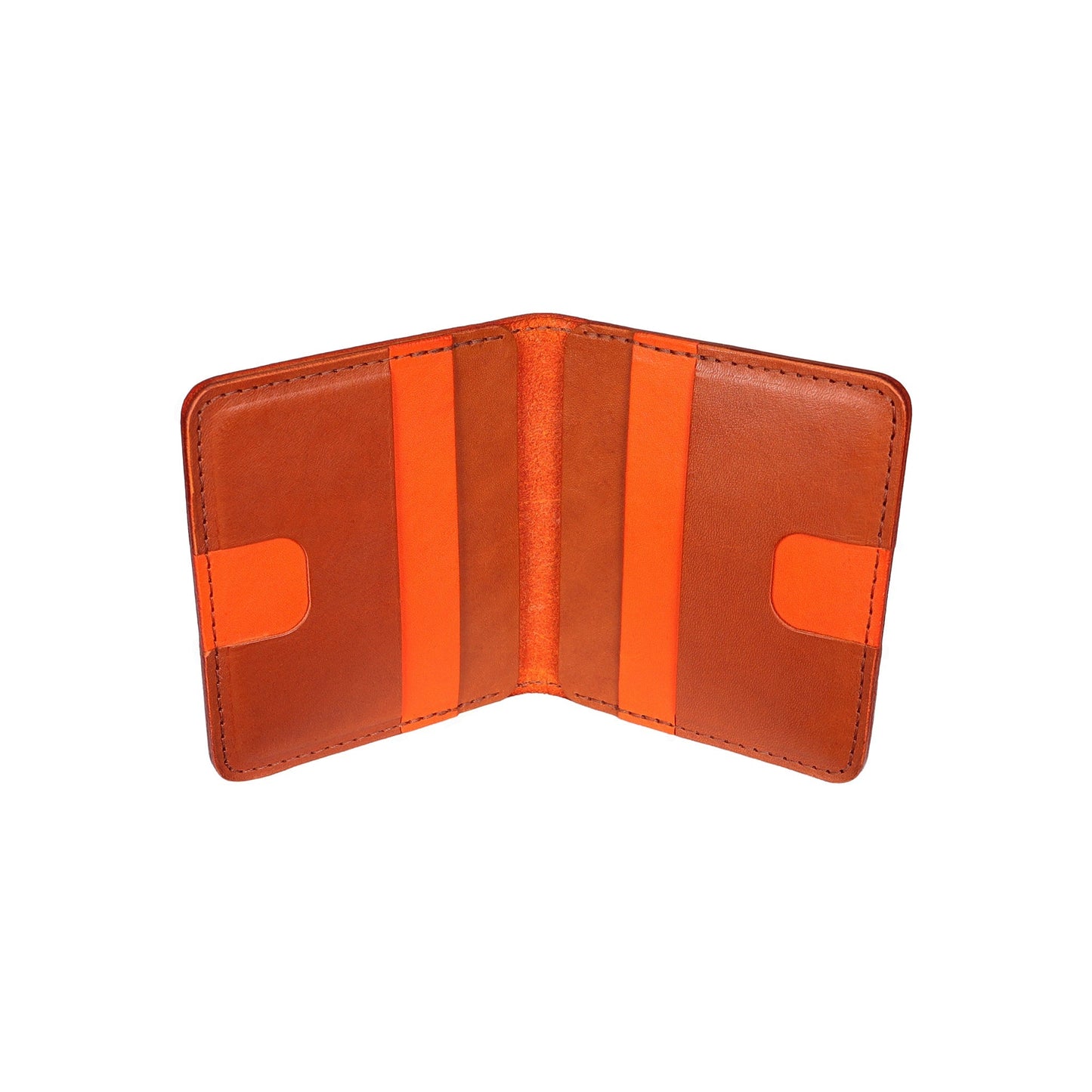 Orange and Brown Leather Vertical Bifold Wallet