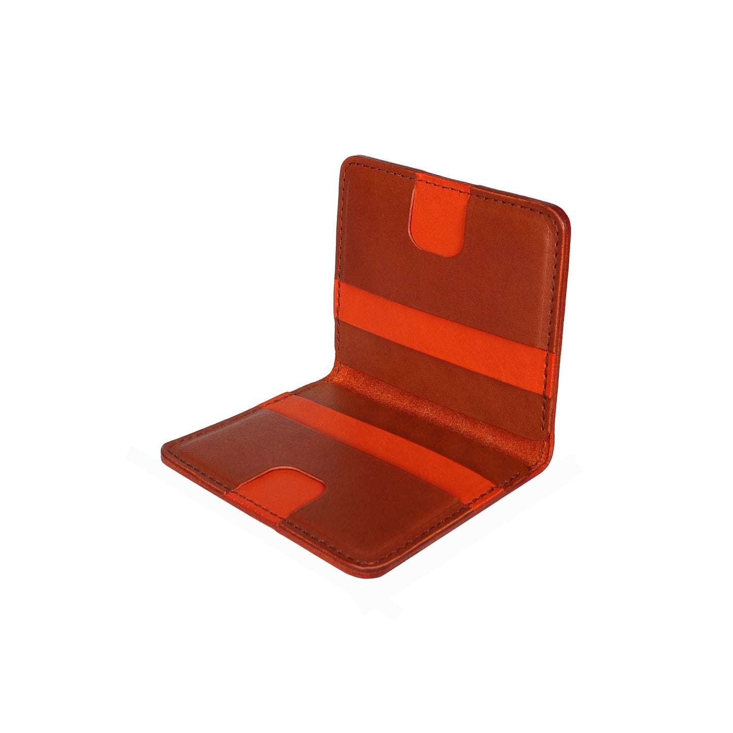 Orange and Brown Leather Vertical Bifold Wallet
