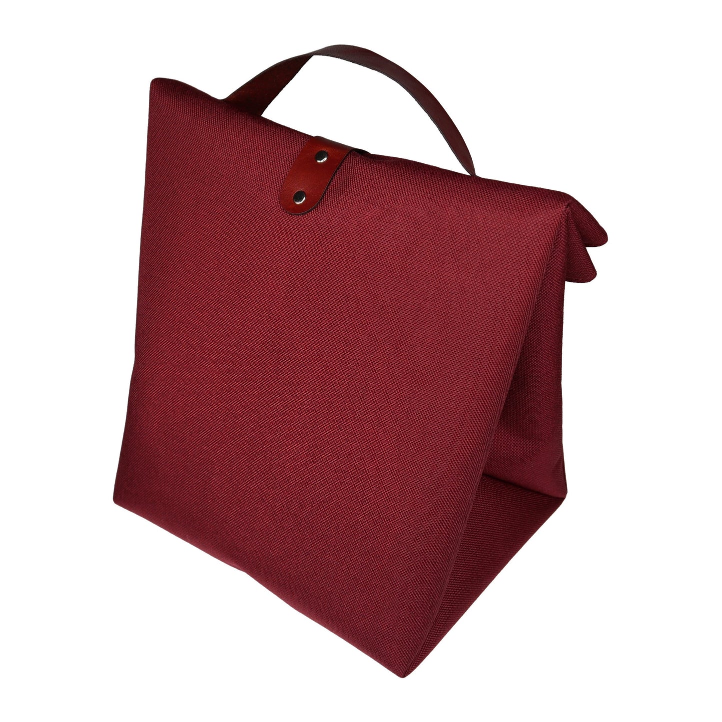 Red Canvas & Leather Fold Top Lunch Bag