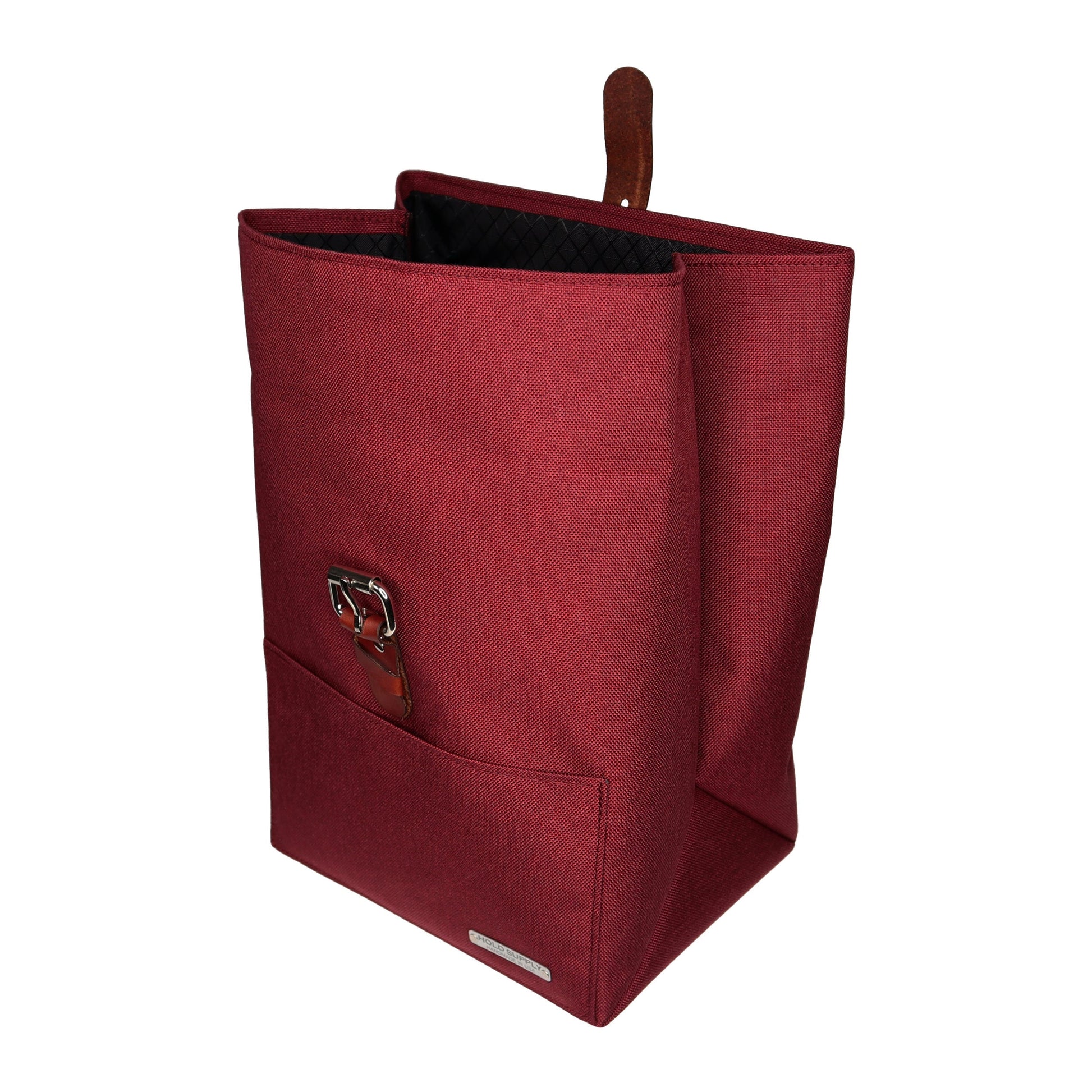 Red Canvas & Leather Fold Top Lunch Bag