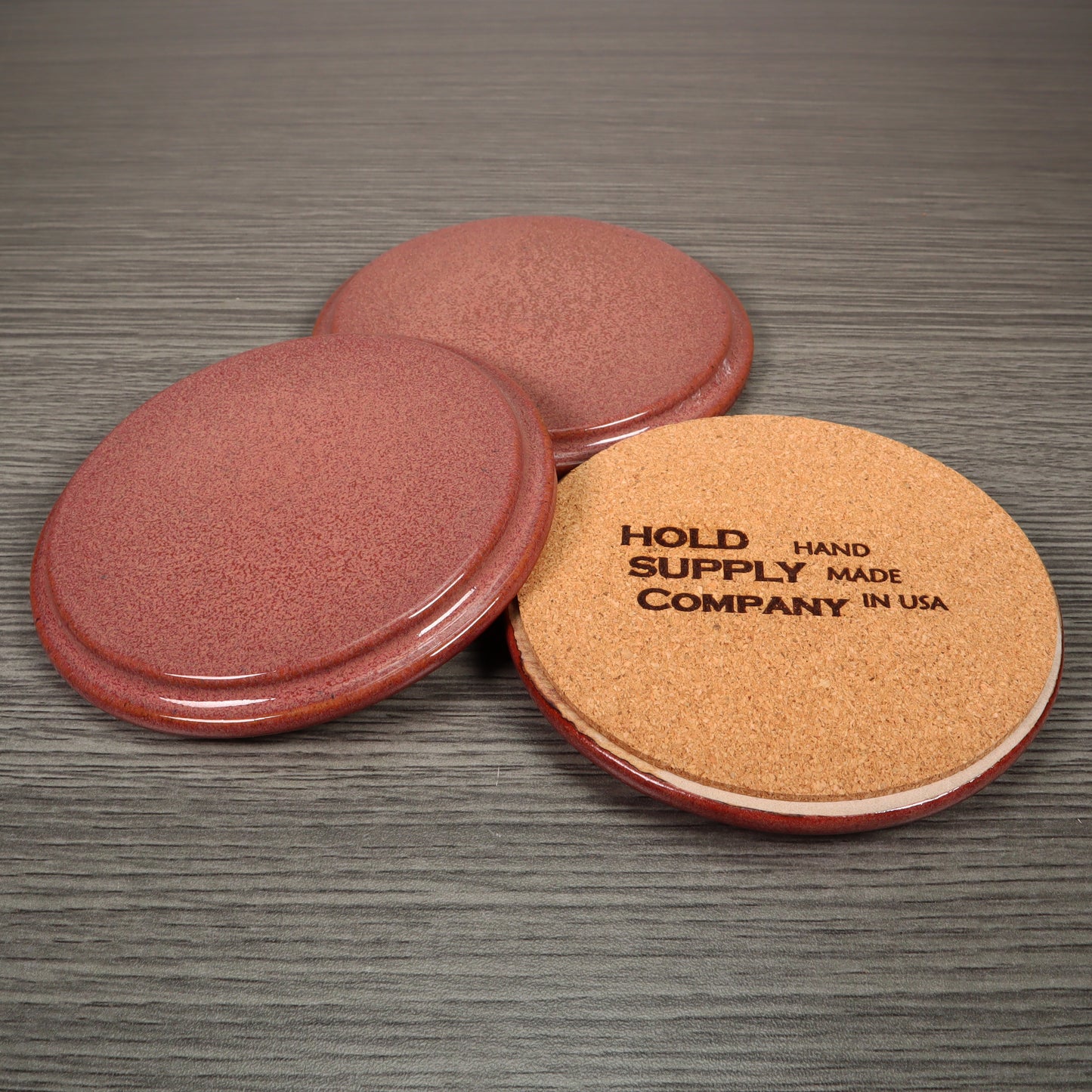 Red Round Smooth Stoneware Ceramic Coaster