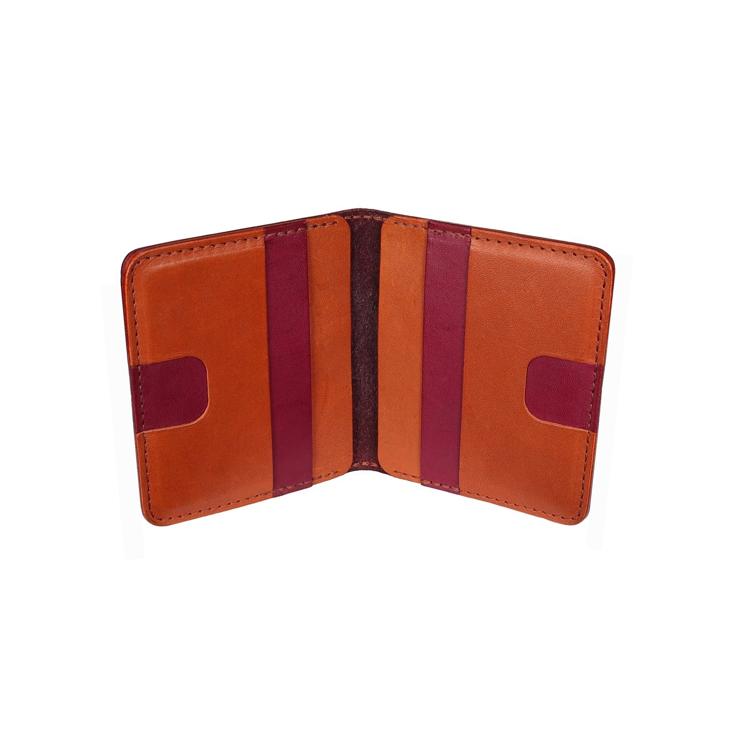 Red and Brown Leather Vertical Bifold Wallet