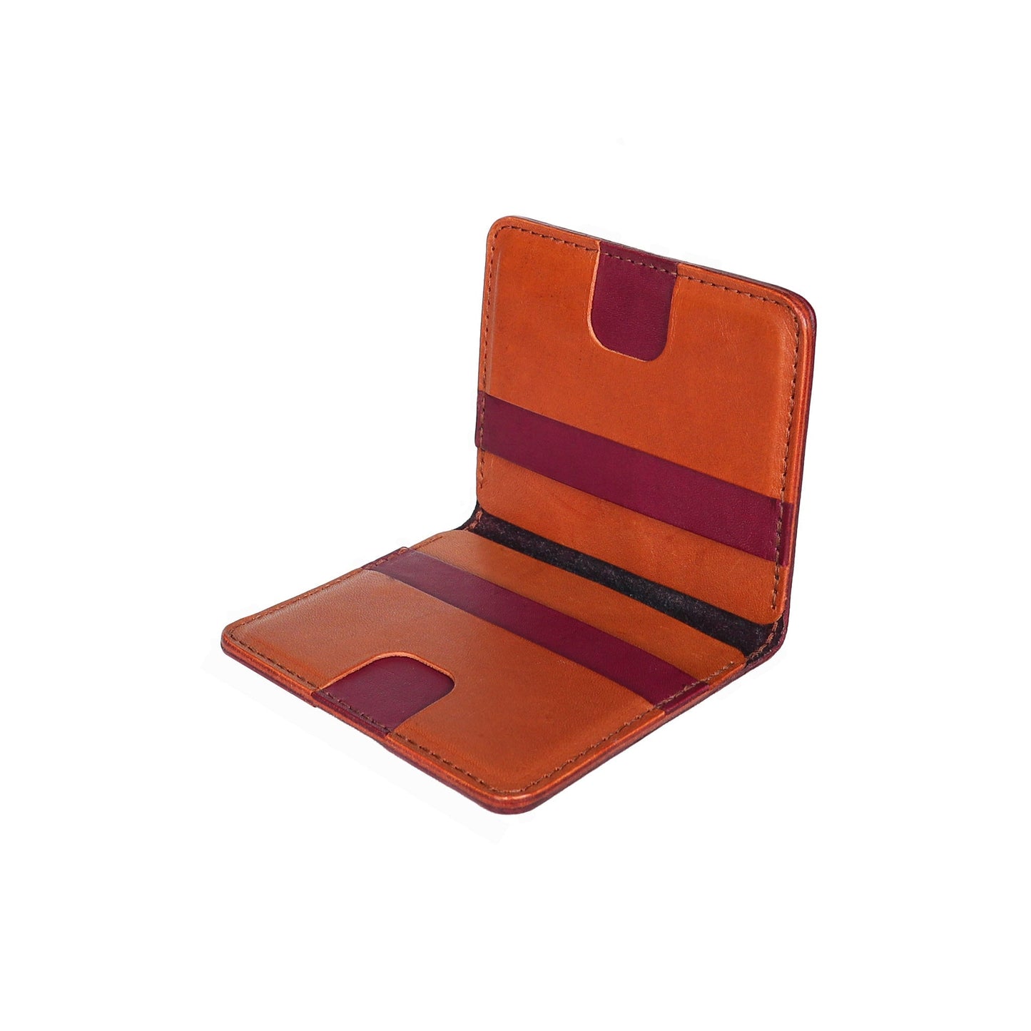 Red and Brown Leather Vertical Bifold Wallet
