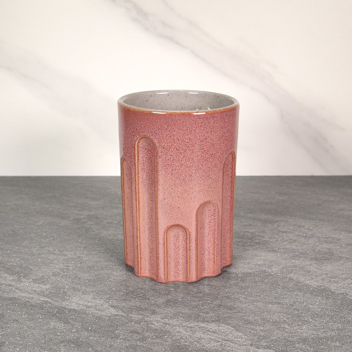 Red Exterior / Gray Interior 16 oz Round Indented Stoneware Cup