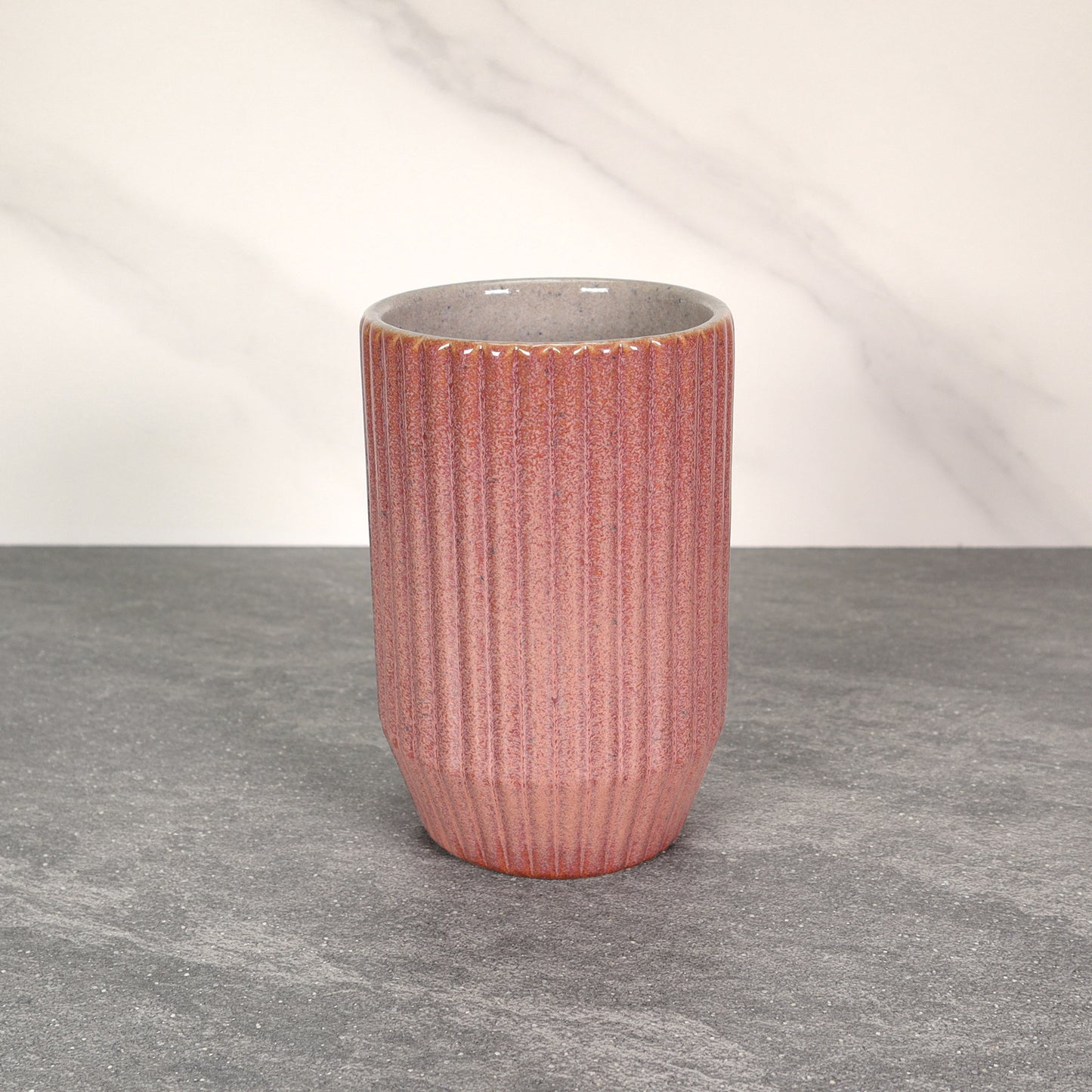 Red and Gray Round Ribbed Stoneware Ceramic Mug